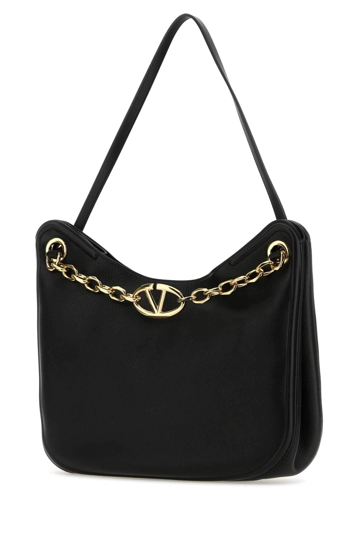 Valentino Garavani Women Black Leather Vlogo Moon Shopping Bag DestGlow