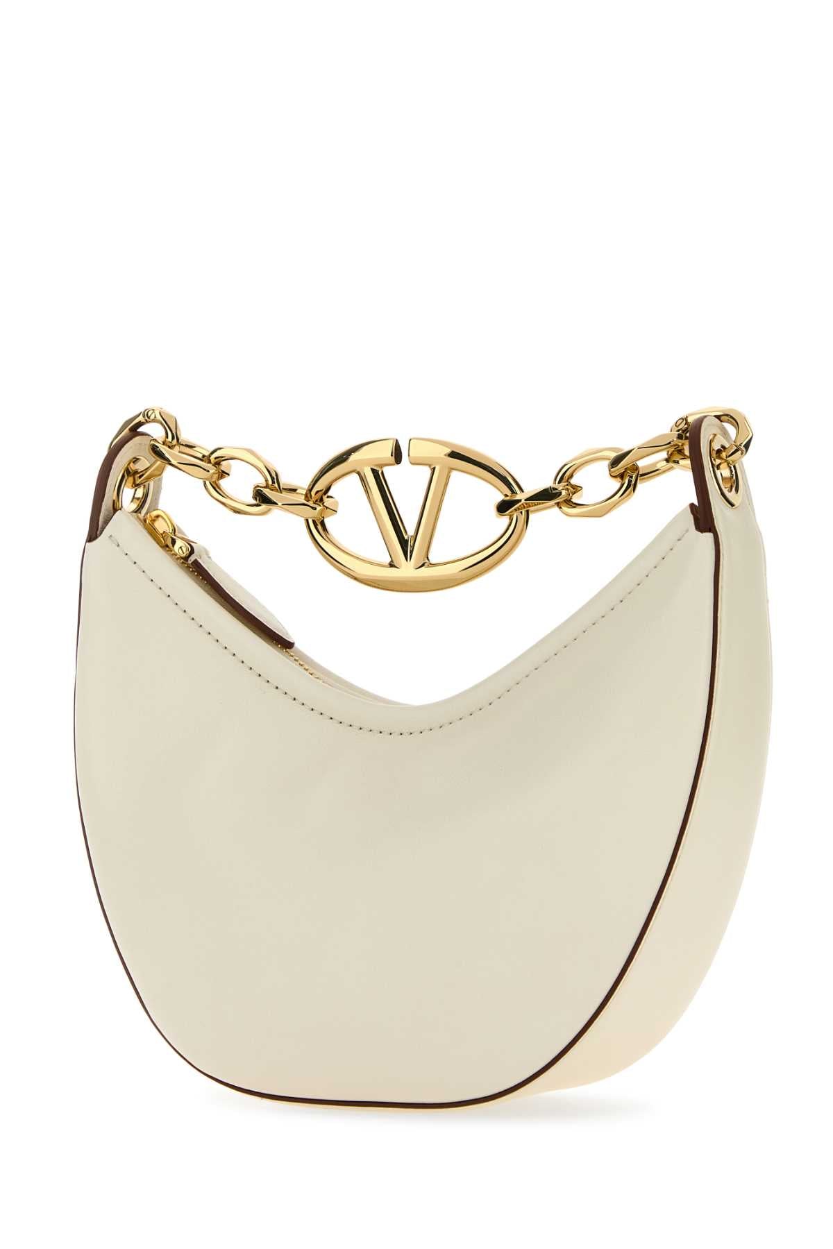 Valentino Garavani Women Ivory Leather Mini Hobo Vlogo Moon Handbag DestGlow