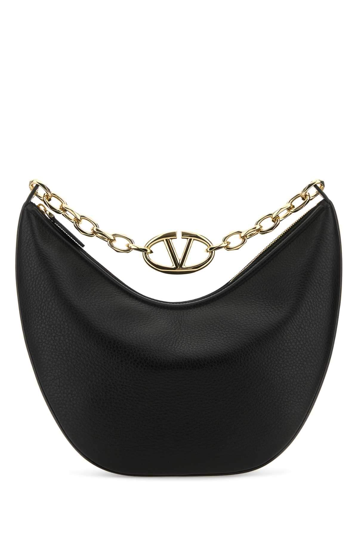 Valentino Garavani Women Black Leather Medium Hobo Vlogo Moon Shoulder Bag DestGlow