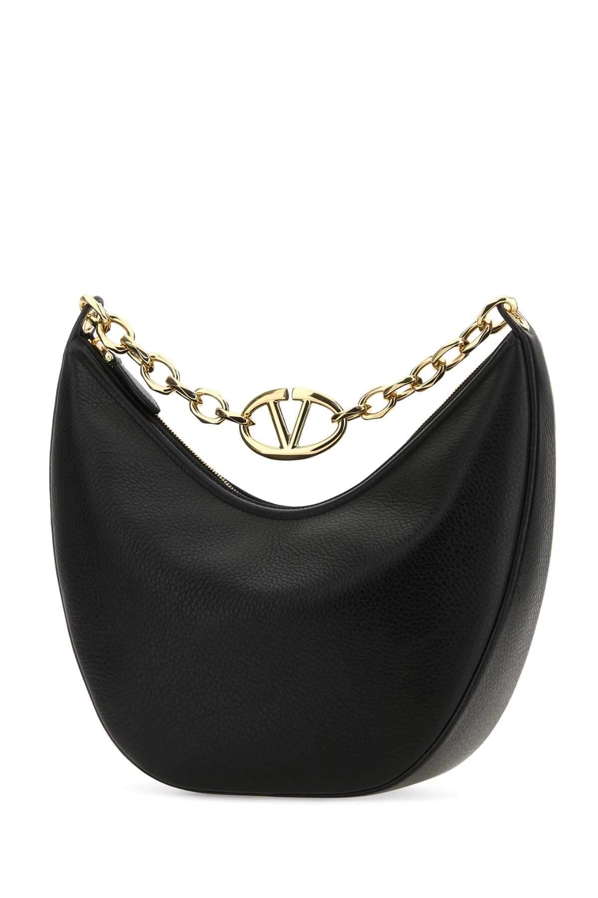 Valentino Garavani Women Black Leather Medium Hobo Vlogo Moon Shoulder Bag DestGlow