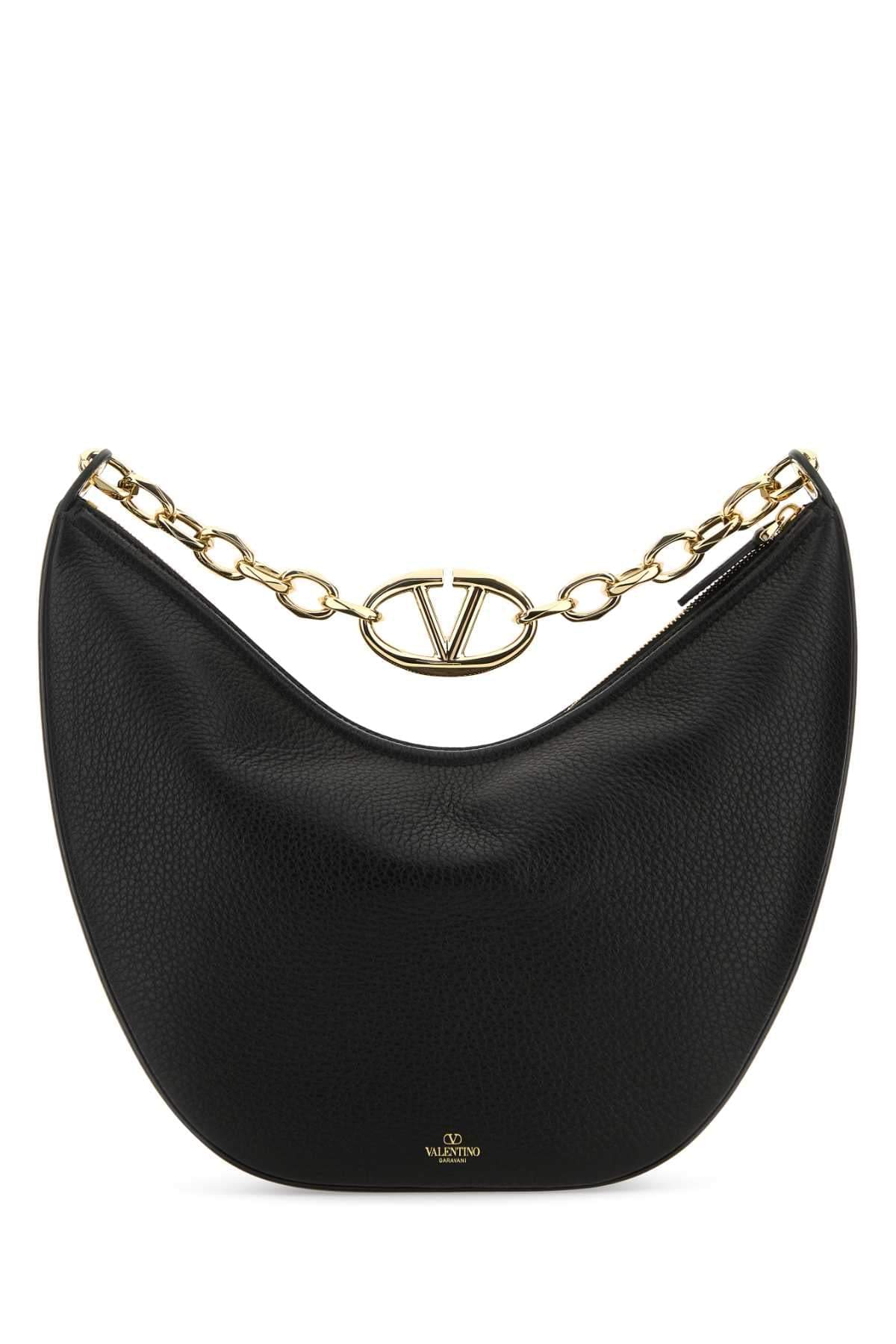 Valentino Garavani Women Black Leather Medium Hobo Vlogo Moon Shoulder Bag DestGlow