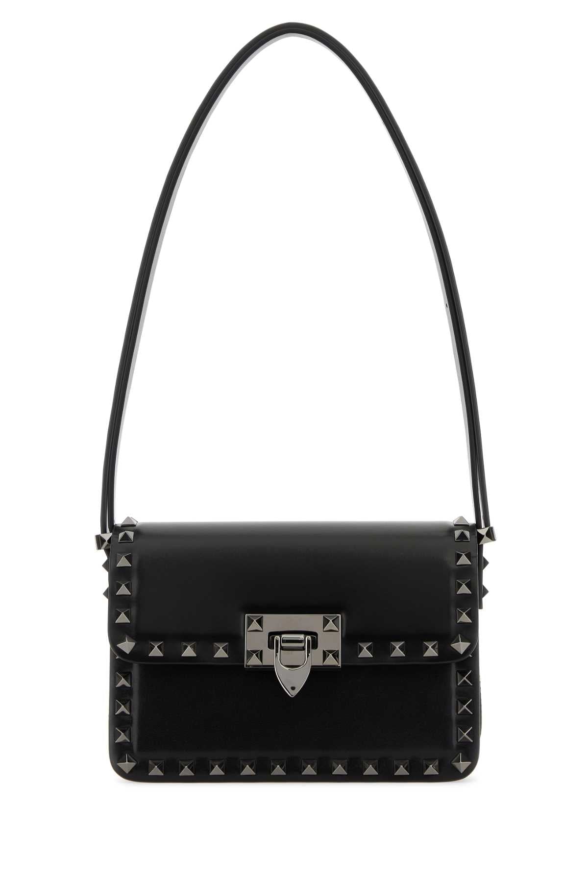 Valentino Garavani Women Black Leather Rockstud23 Shoulder Bagâ DestGlow