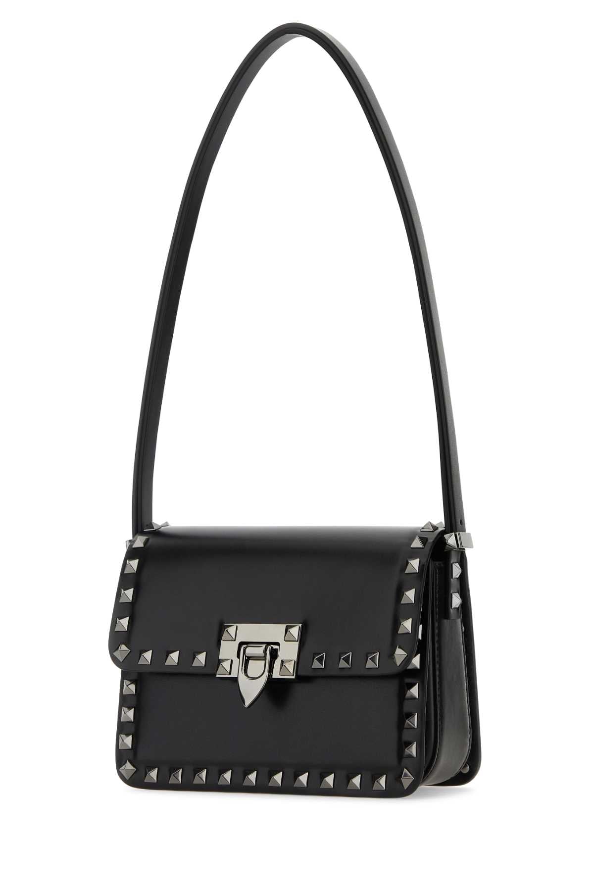 Valentino Garavani Women Black Leather Rockstud23 Shoulder Bagâ DestGlow