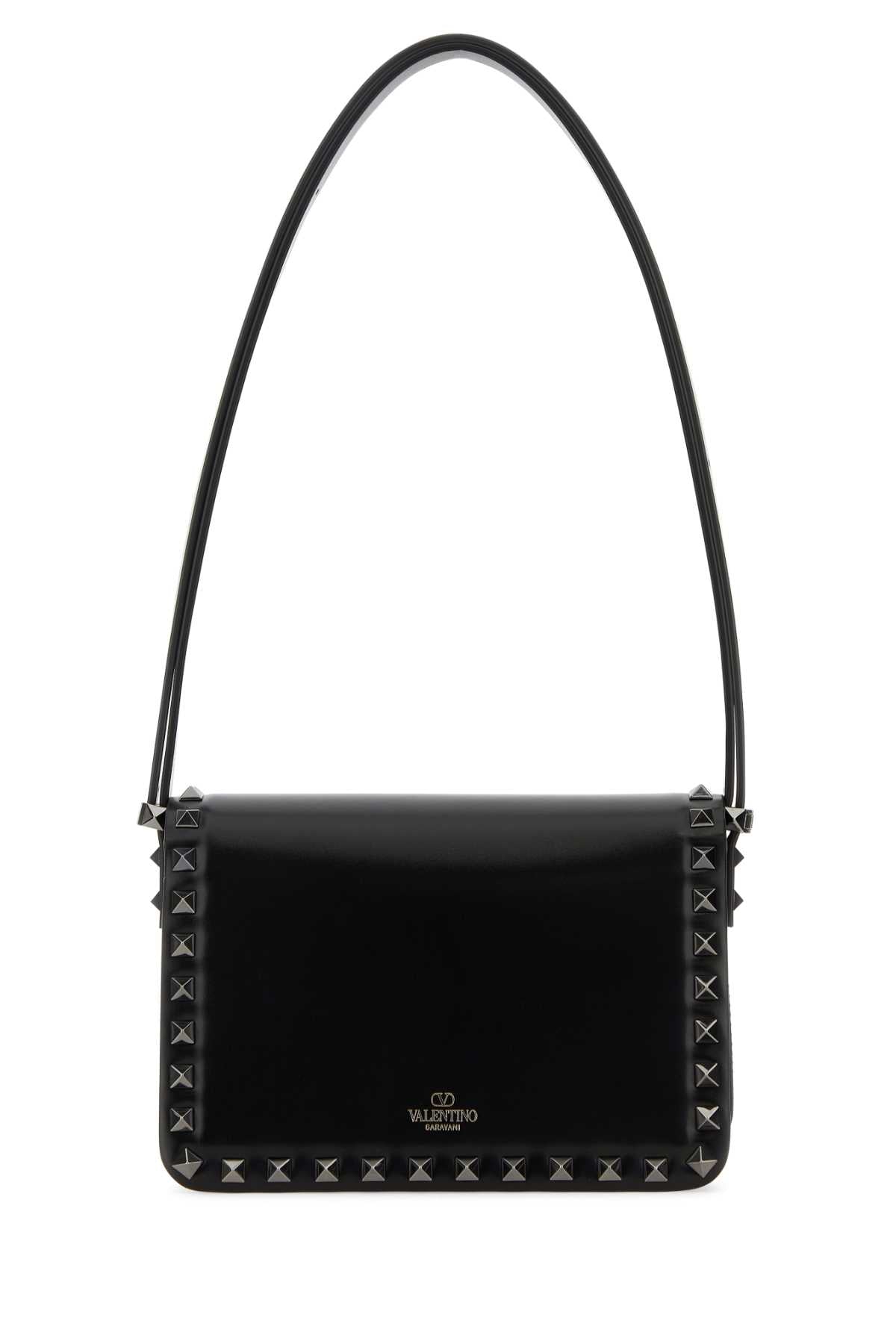 Valentino Garavani Women Black Leather Rockstud23 Shoulder Bagâ DestGlow