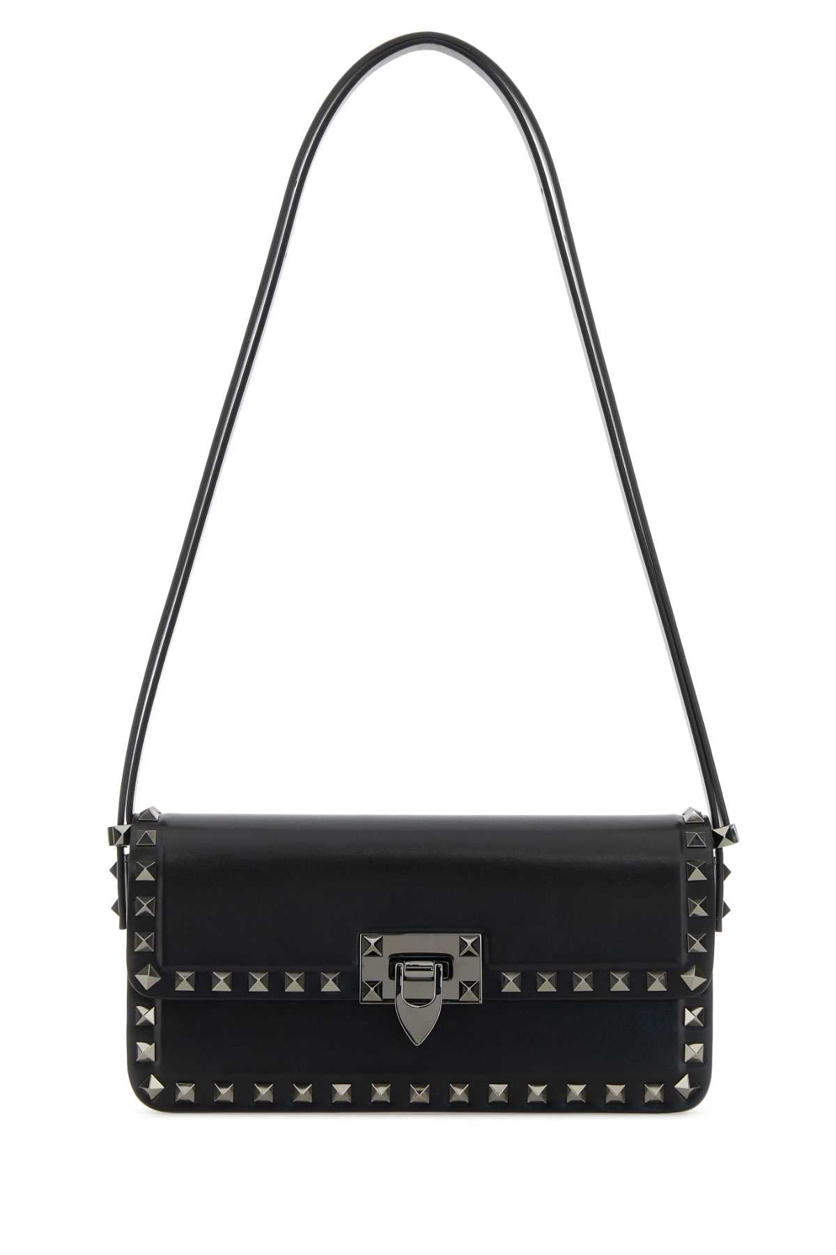Valentino Garavani Women Black Leather Rockstud Shoulder Bag DestGlow
