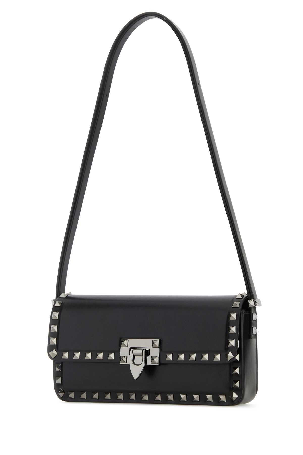 Valentino Garavani Women Black Leather Rockstud Shoulder Bag DestGlow