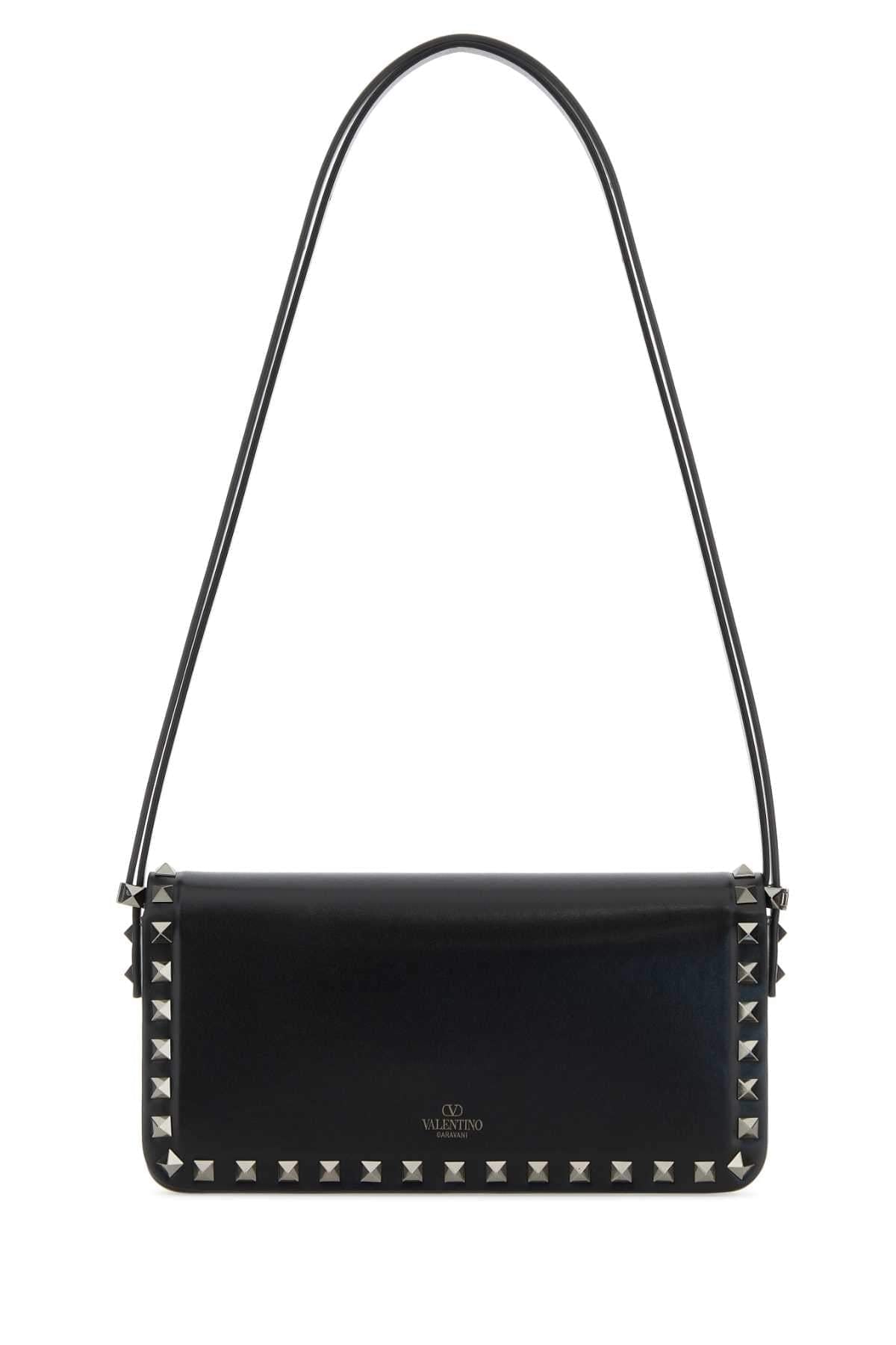 Valentino Garavani Women Black Leather Rockstud Shoulder Bag DestGlow