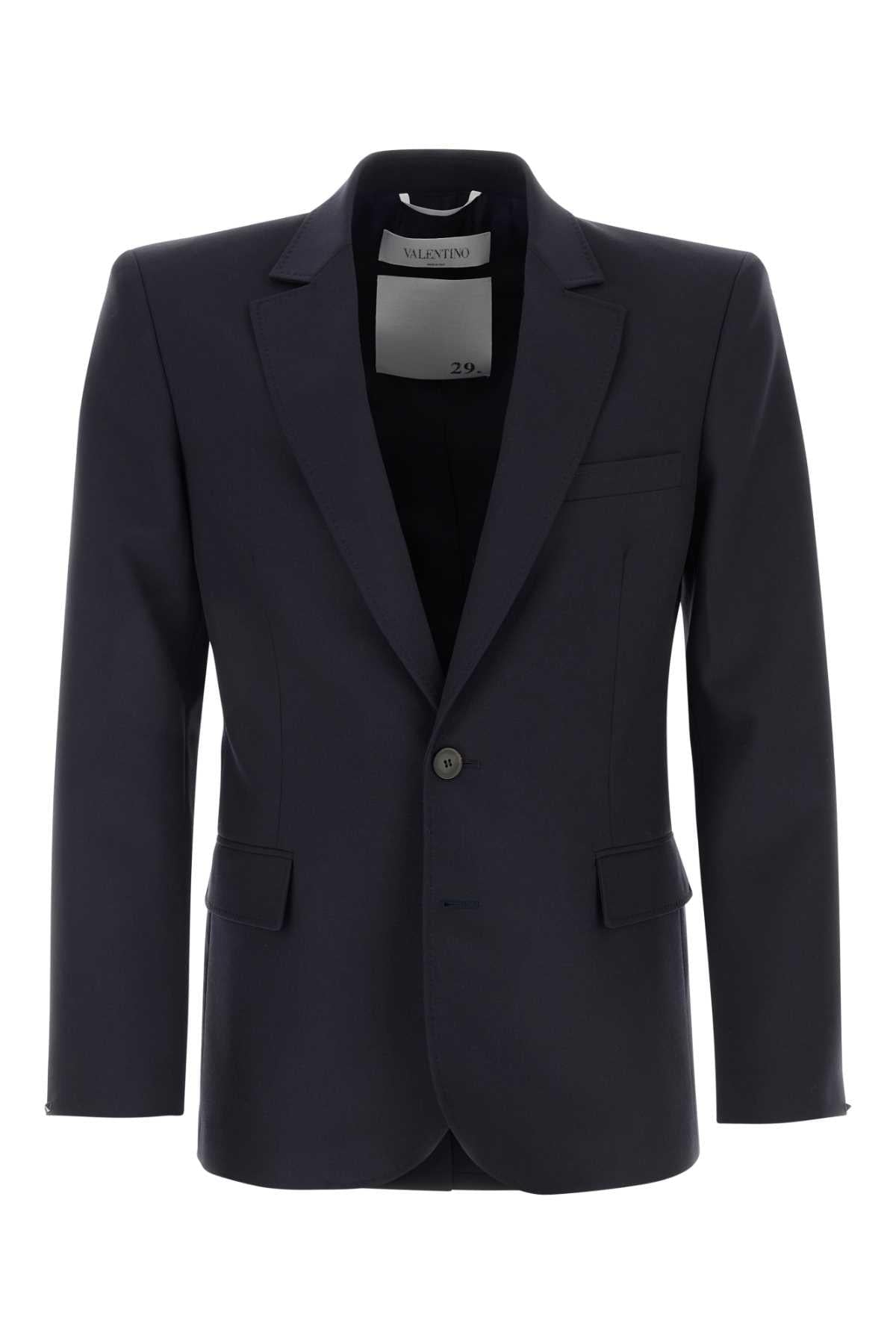 Valentino Garavani Men Midnight Blue Wool Blazer DestGlow