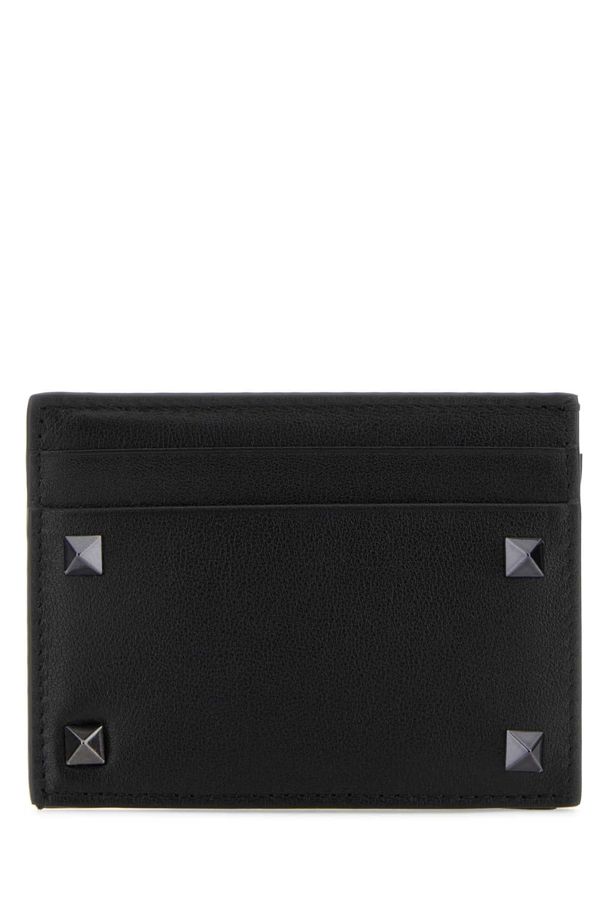 Valentino Garavani Men Black Leather Rockstud Card Holder DestGlow