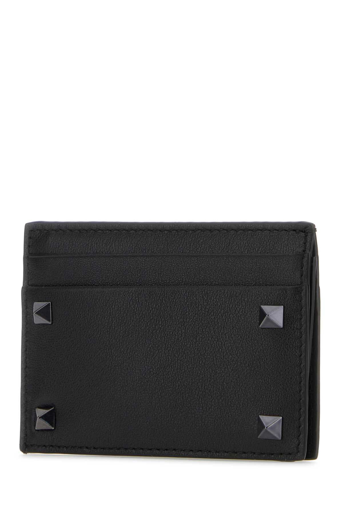 Valentino Garavani Men Black Leather Rockstud Card Holder DestGlow