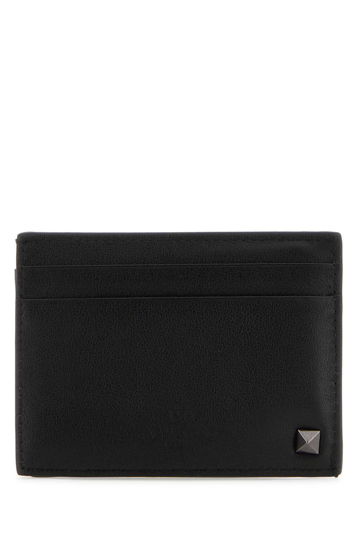 Valentino Garavani Men Black Leather Rockstud Card Holder DestGlow