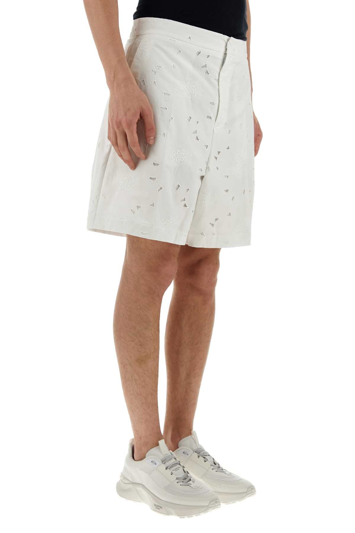 Valentino Garavani Men White Cotton Blend Bermuda Shorts DestGlow