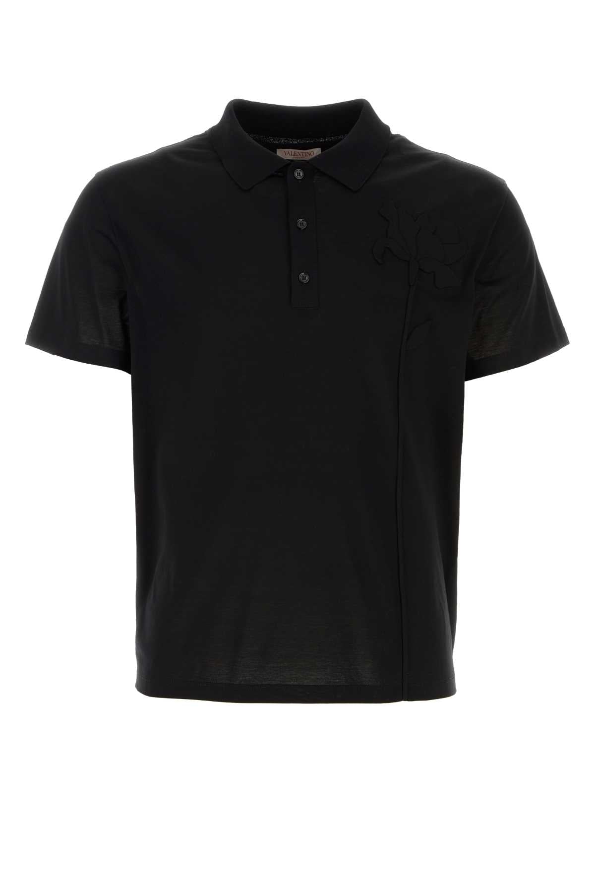 Valentino Garavani Men Black Cotton Polo Shirt DestGlow