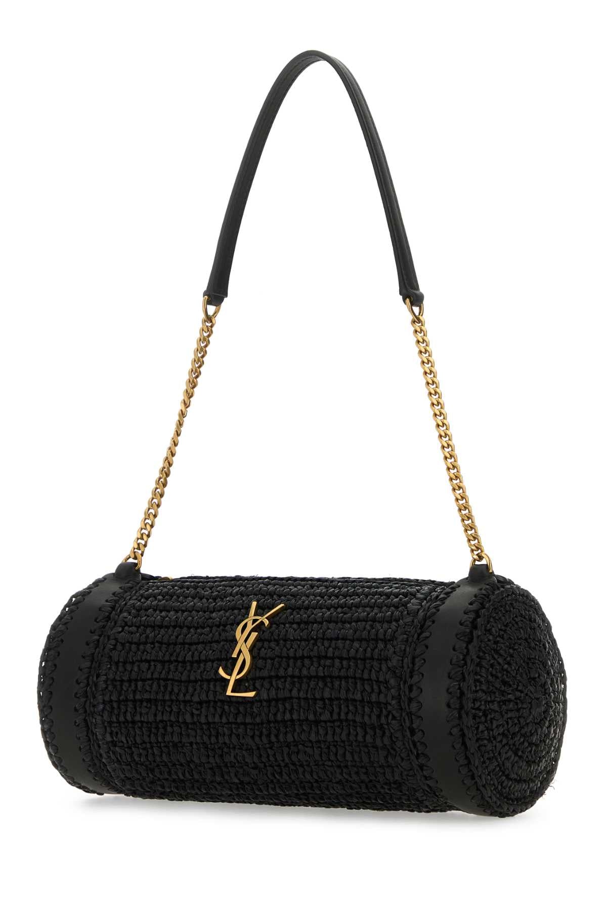 Saint Laurent Women Black Raffia And Leather Cassandre Shoulder Bag DestGlow