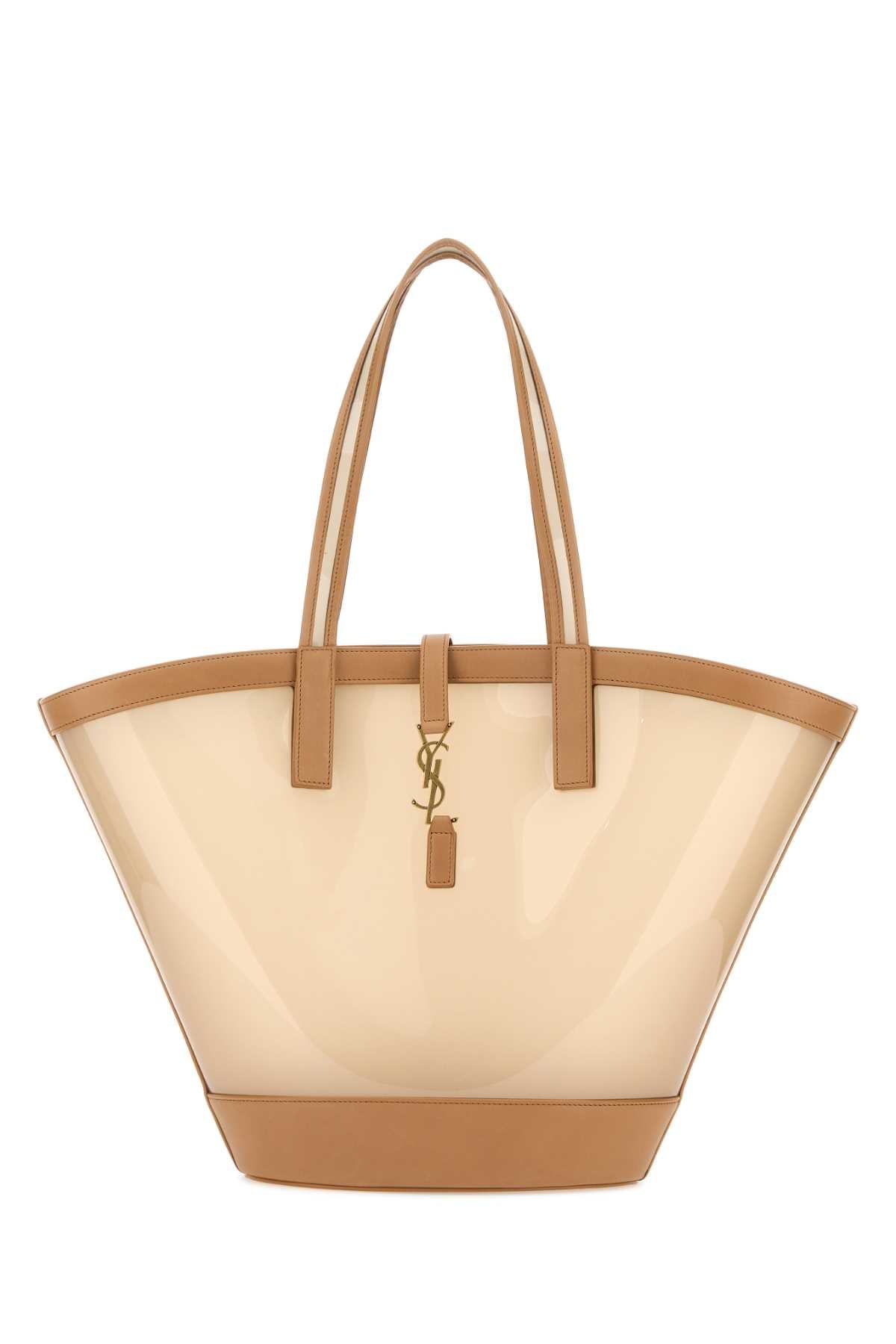 Saint Laurent Women Two-Tone Vinyl And Leather Panier Shopping Bag by Luosophy