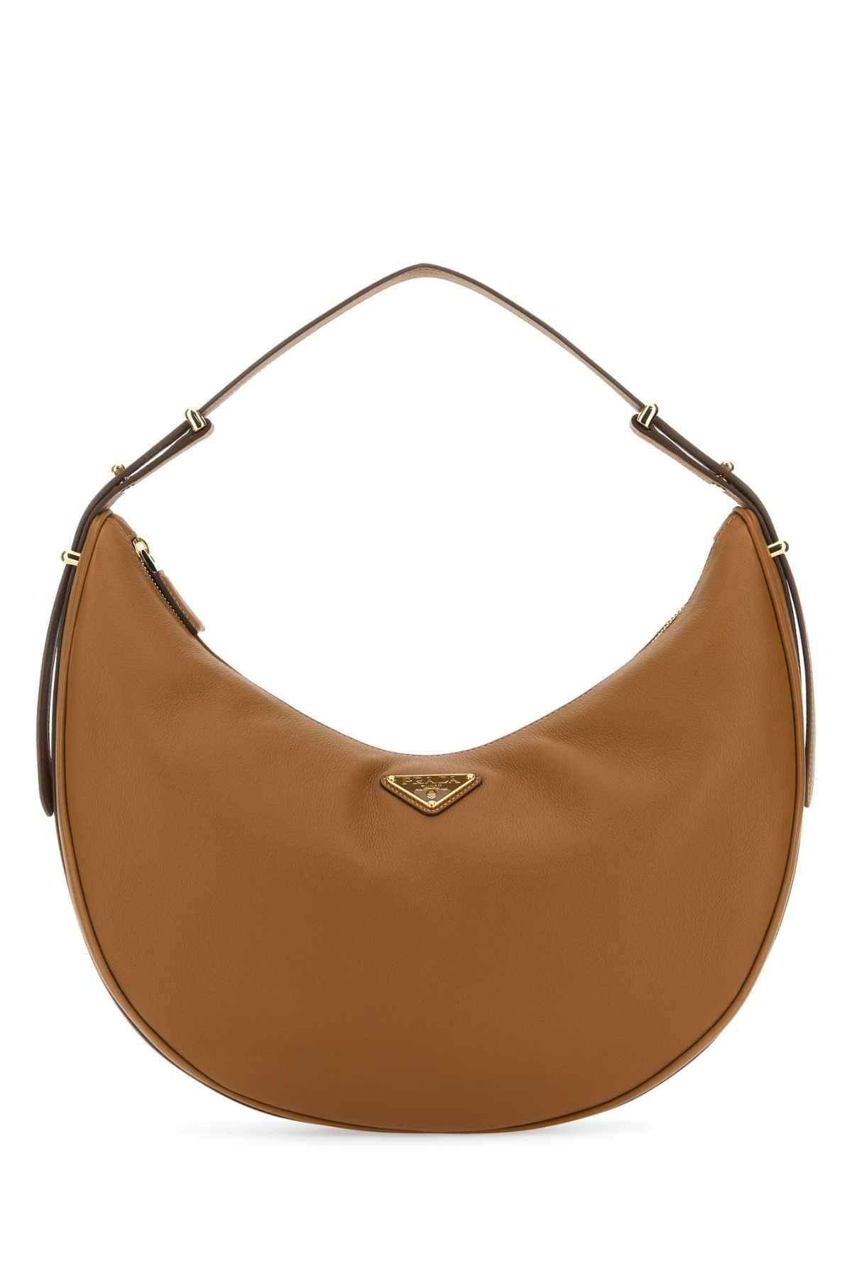 Prada Women Caramel Leather Big Arqu㨠Handbag DestGlow