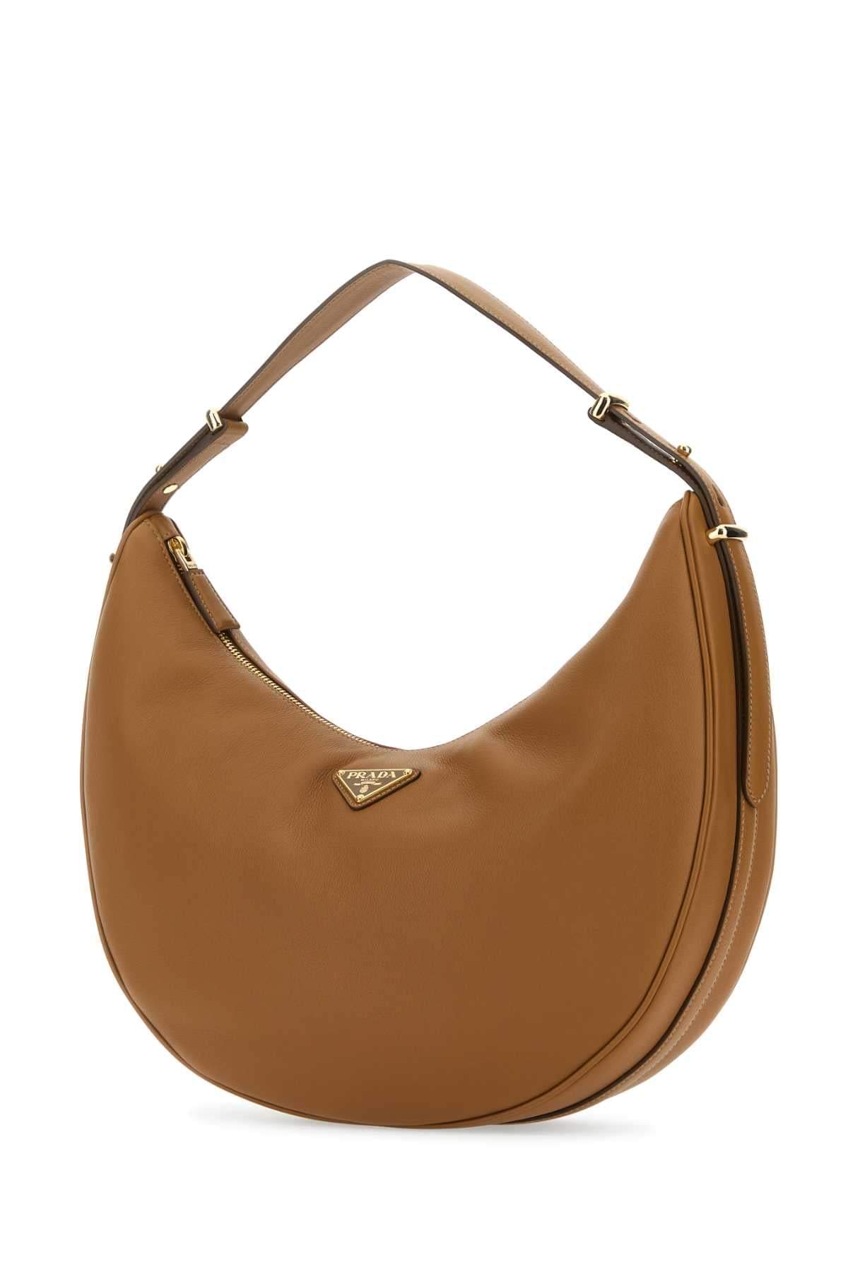 Prada Women Caramel Leather Big Arqu㨠Handbag DestGlow