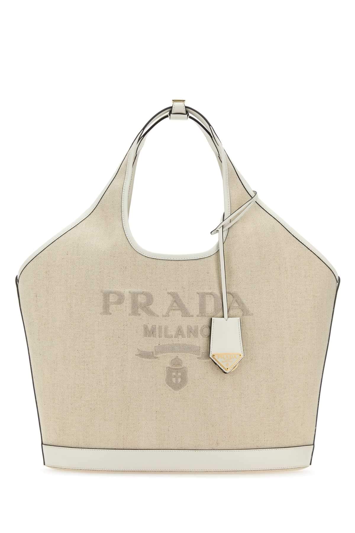 Prada Women Sand Canvas Shopping Bag DestGlow