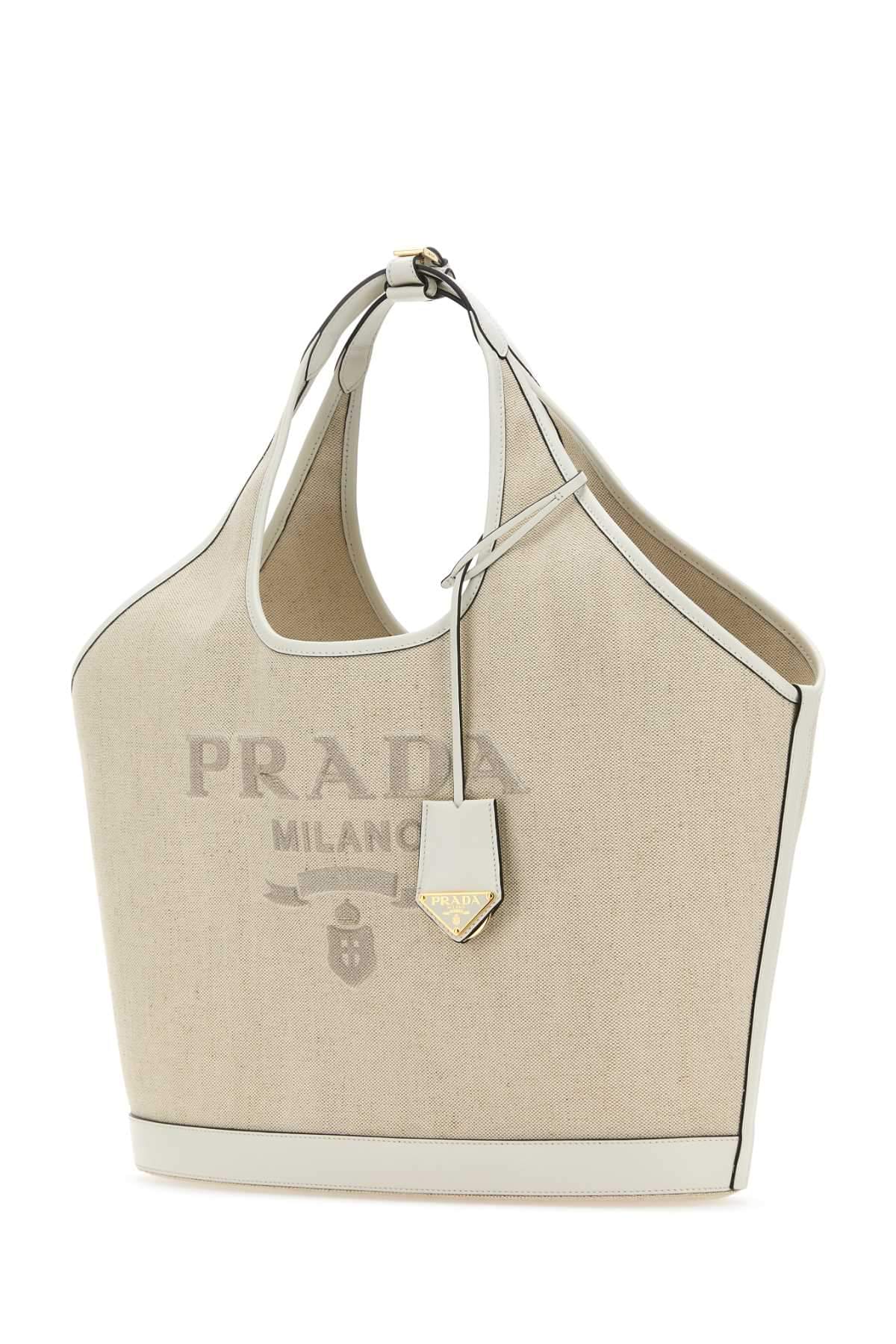 Prada Women Sand Canvas Shopping Bag DestGlow