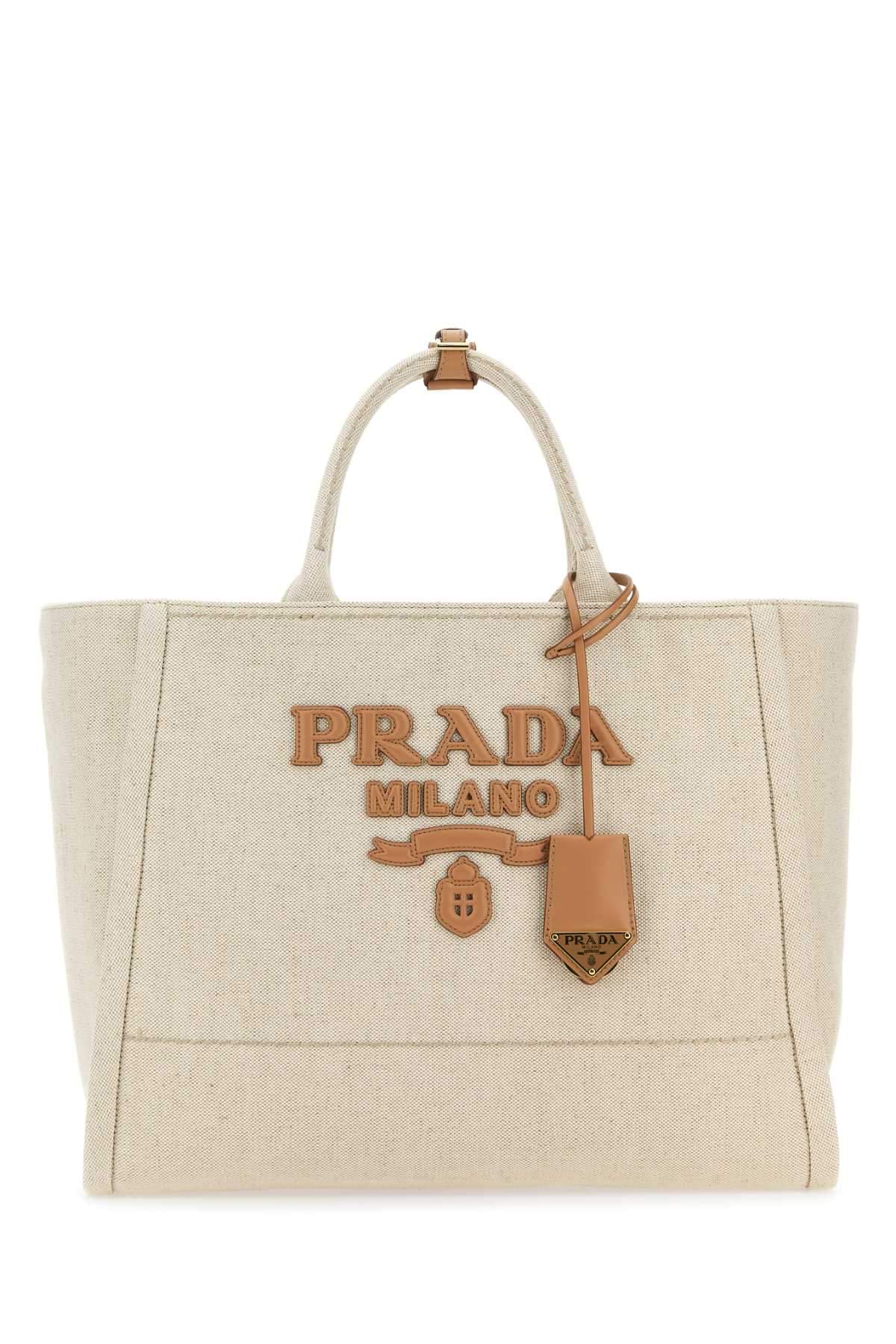 Prada Women Sand Canvas Shopping Bag DestGlow