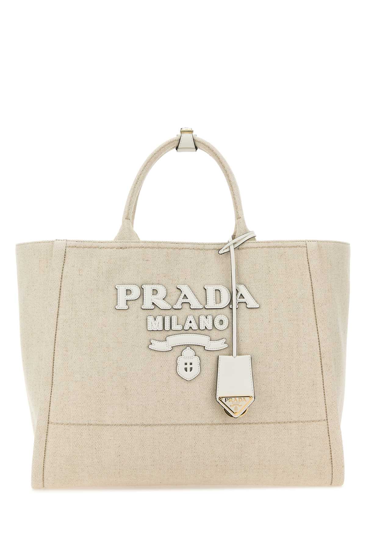 Prada Women Sand Canvas Shopping Bag DestGlow