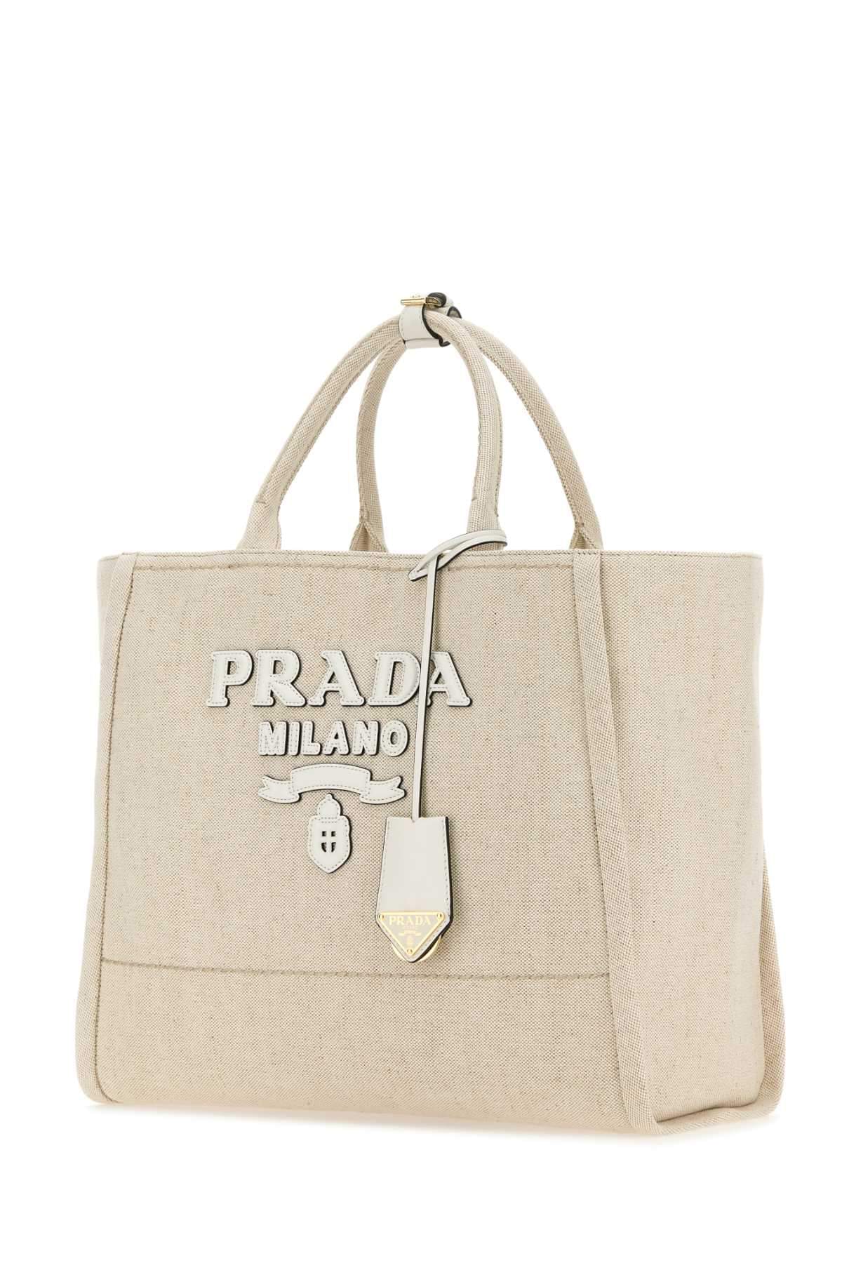 Prada Women Sand Canvas Shopping Bag DestGlow