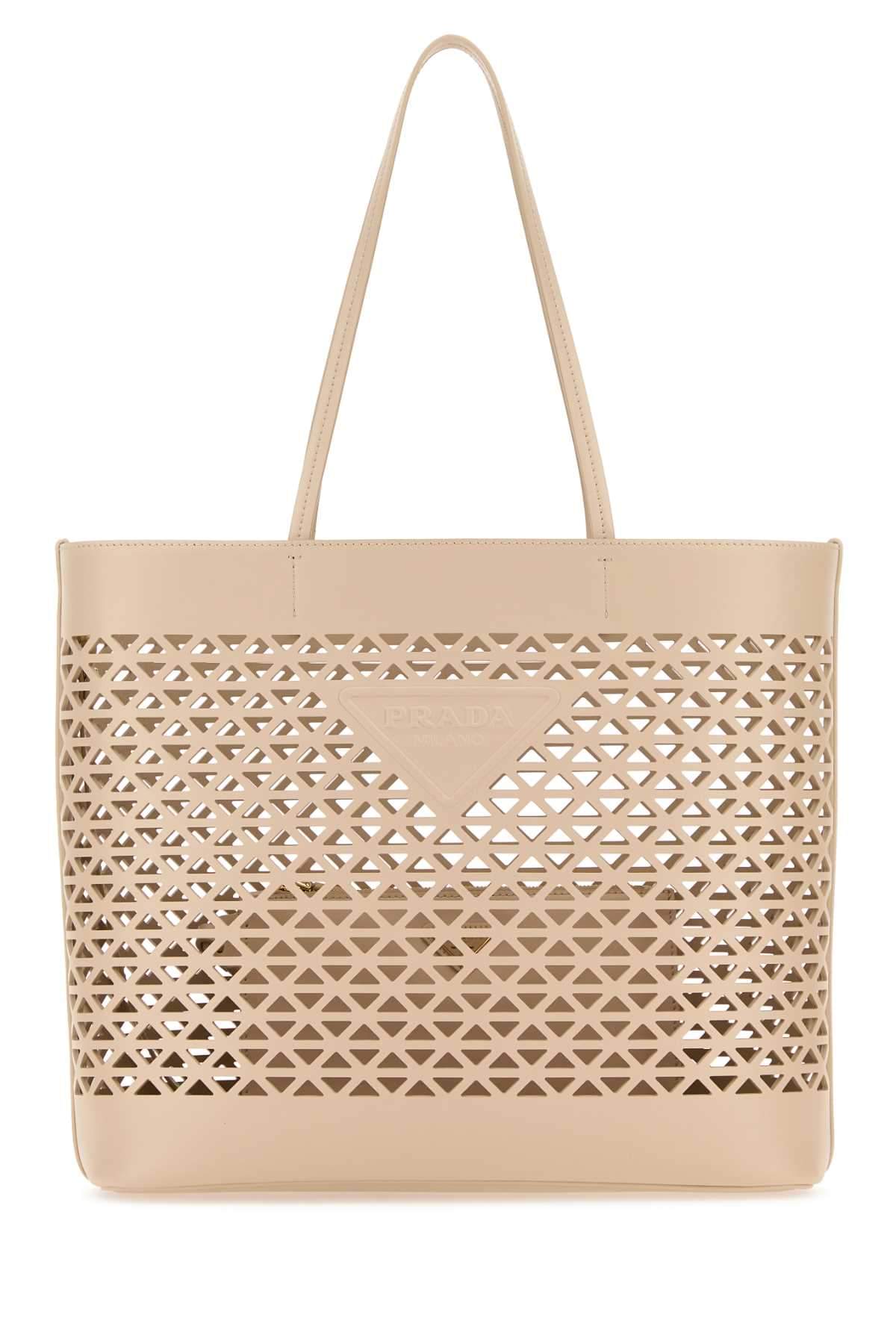 Prada Women Sand Leather Shopping Bag DestGlow