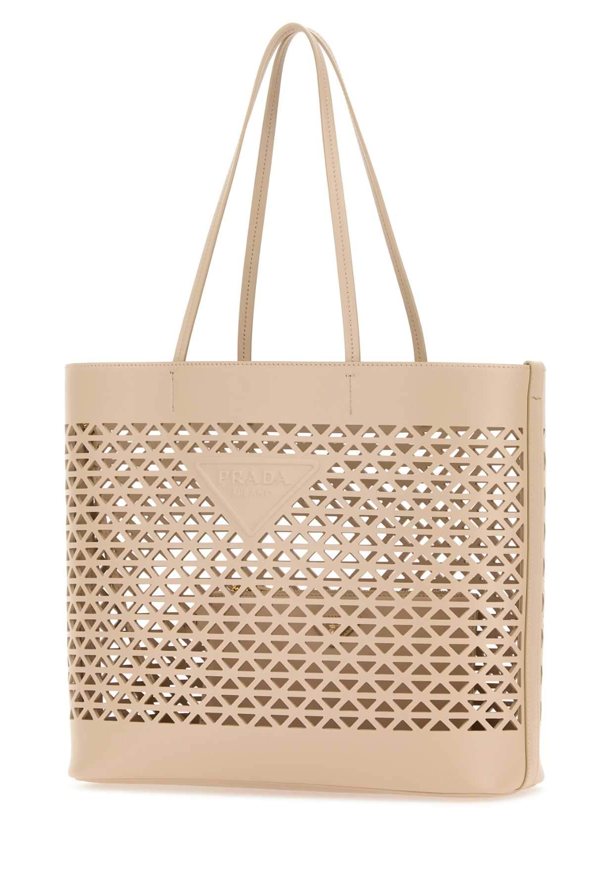 Prada Women Sand Leather Shopping Bag DestGlow