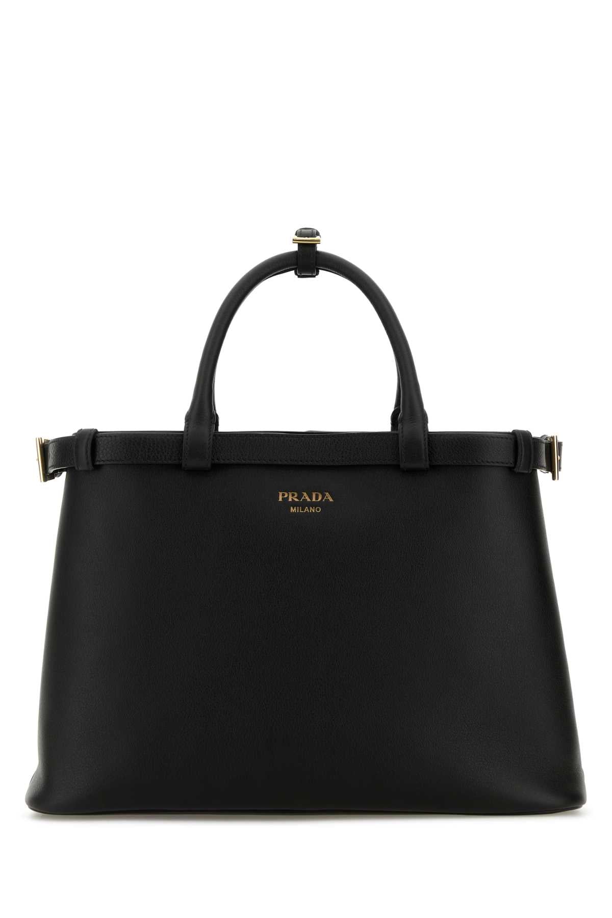 Prada Women Black Leather Medium Prada Buckle Handbag DestGlow