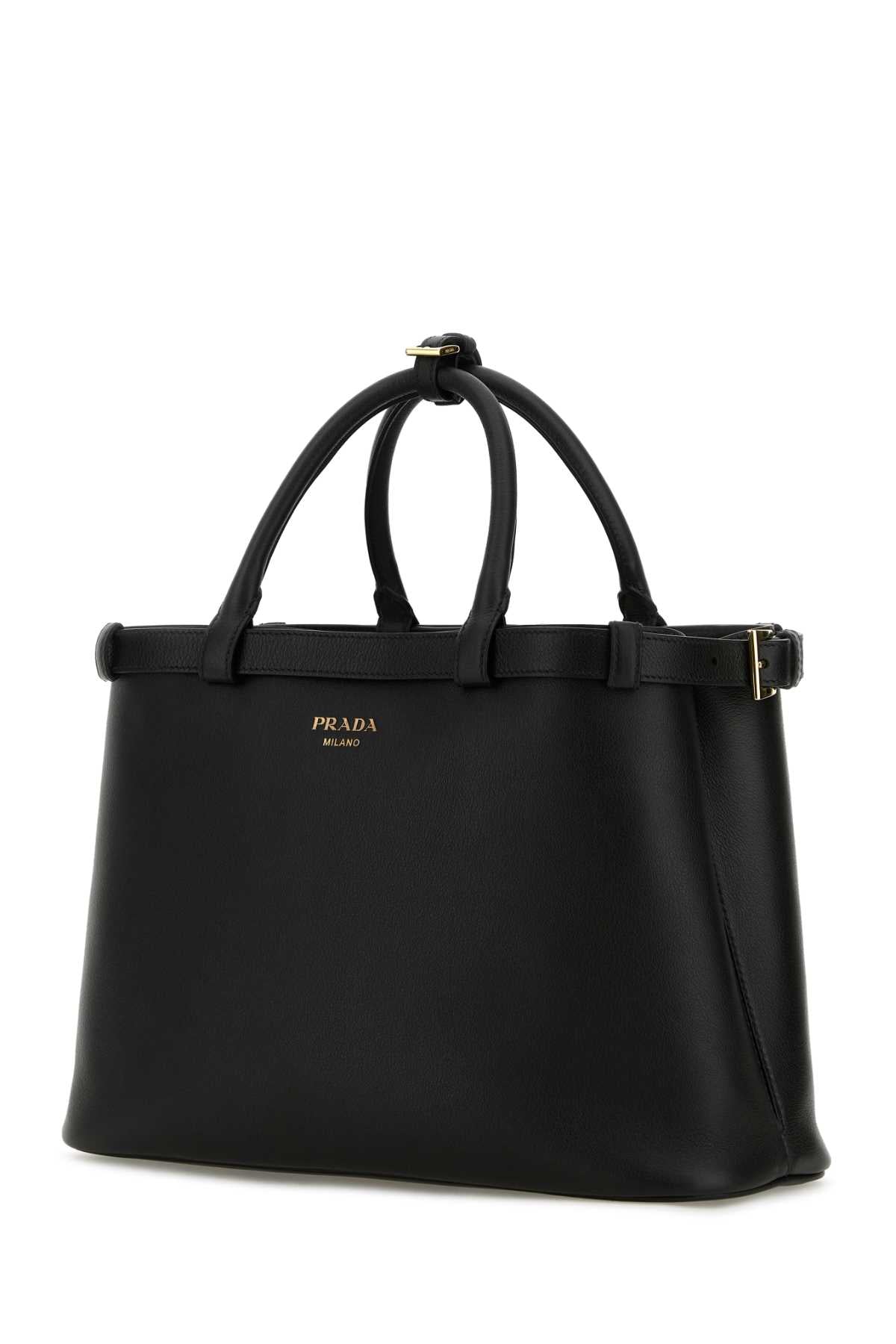 Prada Women Black Leather Medium Prada Buckle Handbag DestGlow