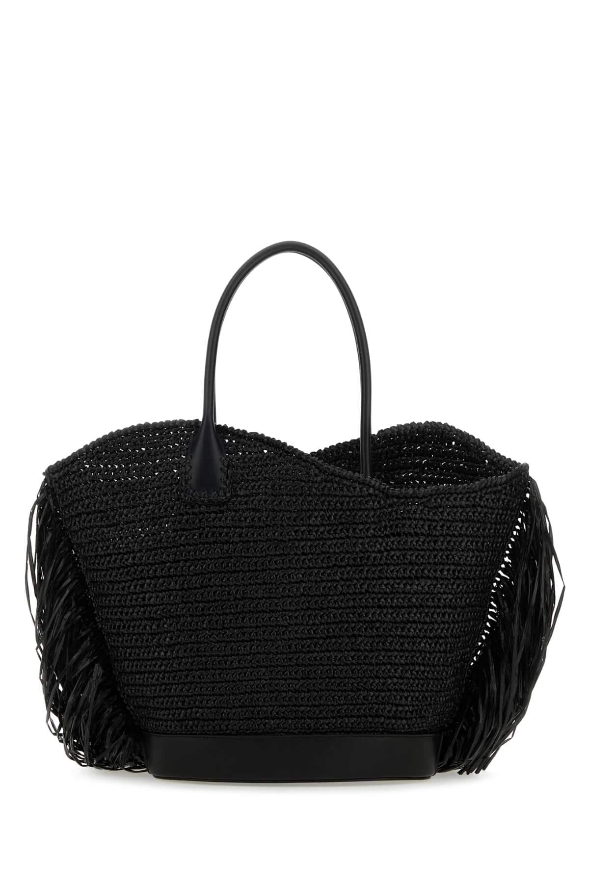 Salvatore Ferragamo Women Black Raffia And Leather Big Shopping Bag DestGlow