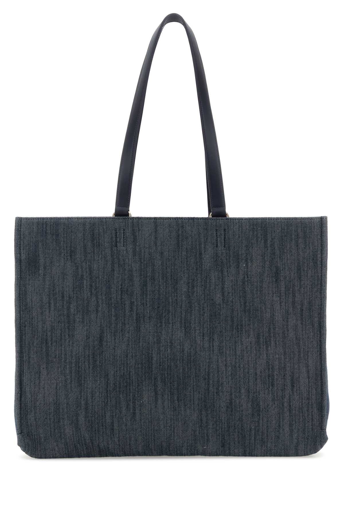 Salvatore Ferragamo Women Blue Denim Large Tt Sign Shopping Bag by Luosophy