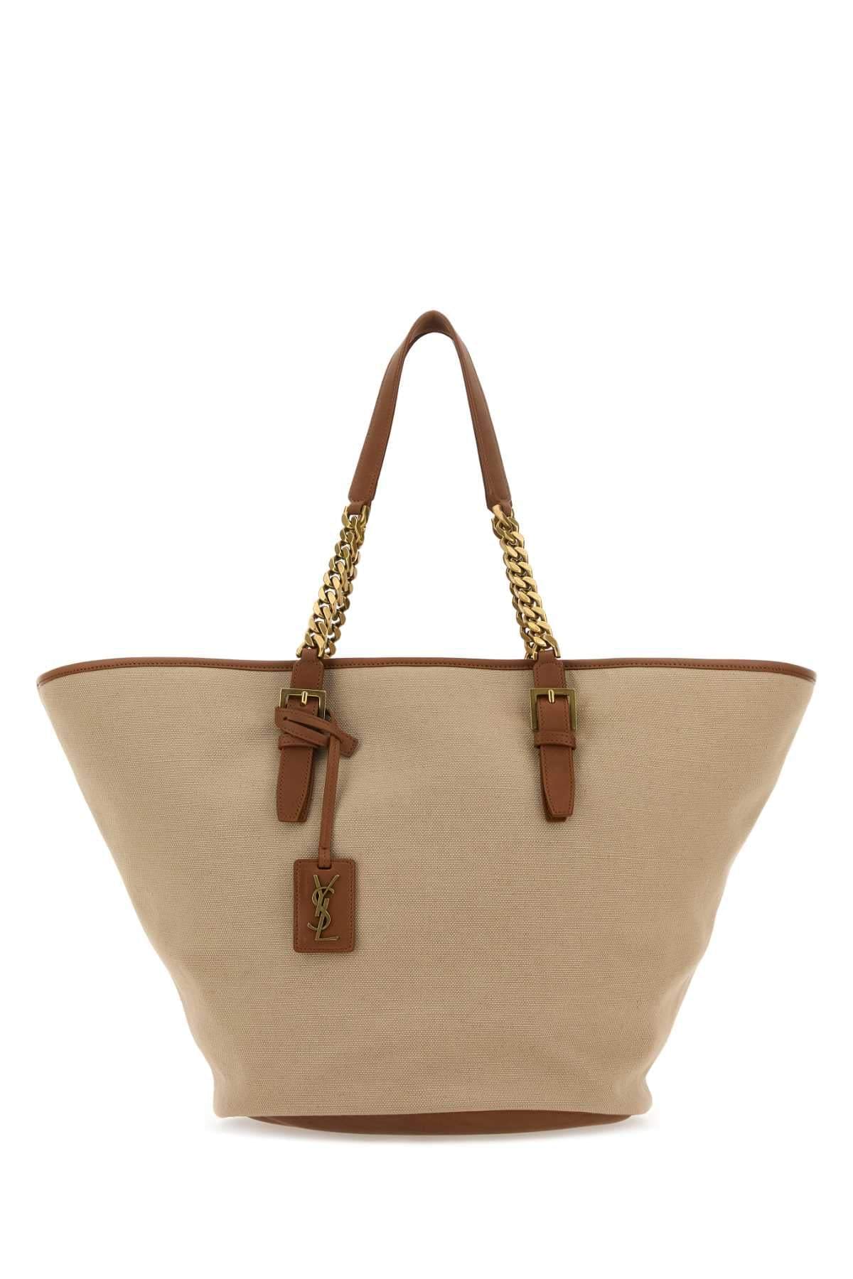 Saint Laurent Women Cappuccino Canvas Panier Shopping Bag DestGlow