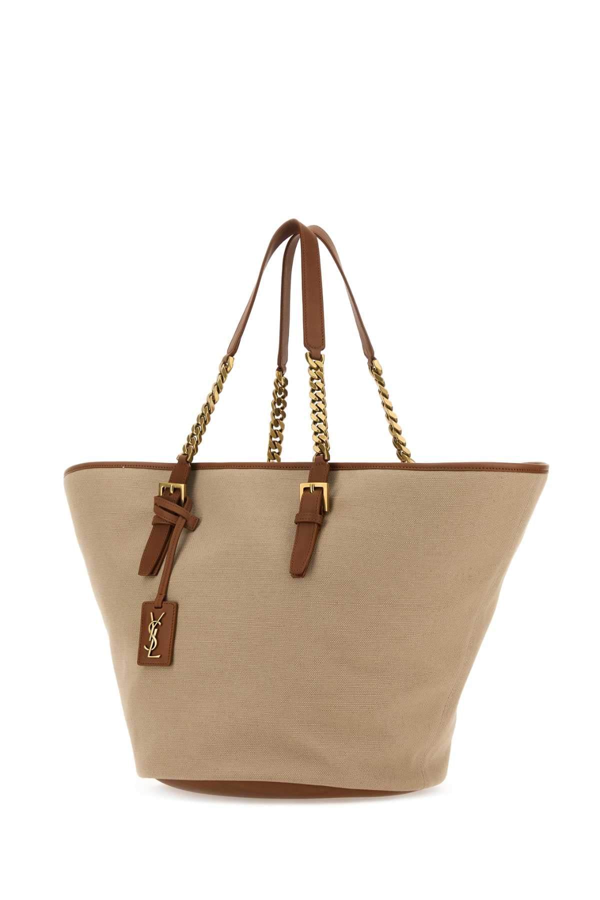 Saint Laurent Women Cappuccino Canvas Panier Shopping Bag DestGlow