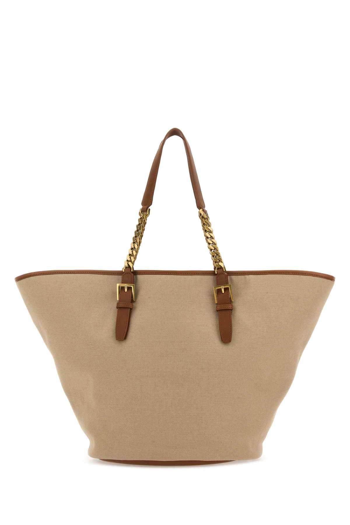 Saint Laurent Women Cappuccino Canvas Panier Shopping Bag DestGlow