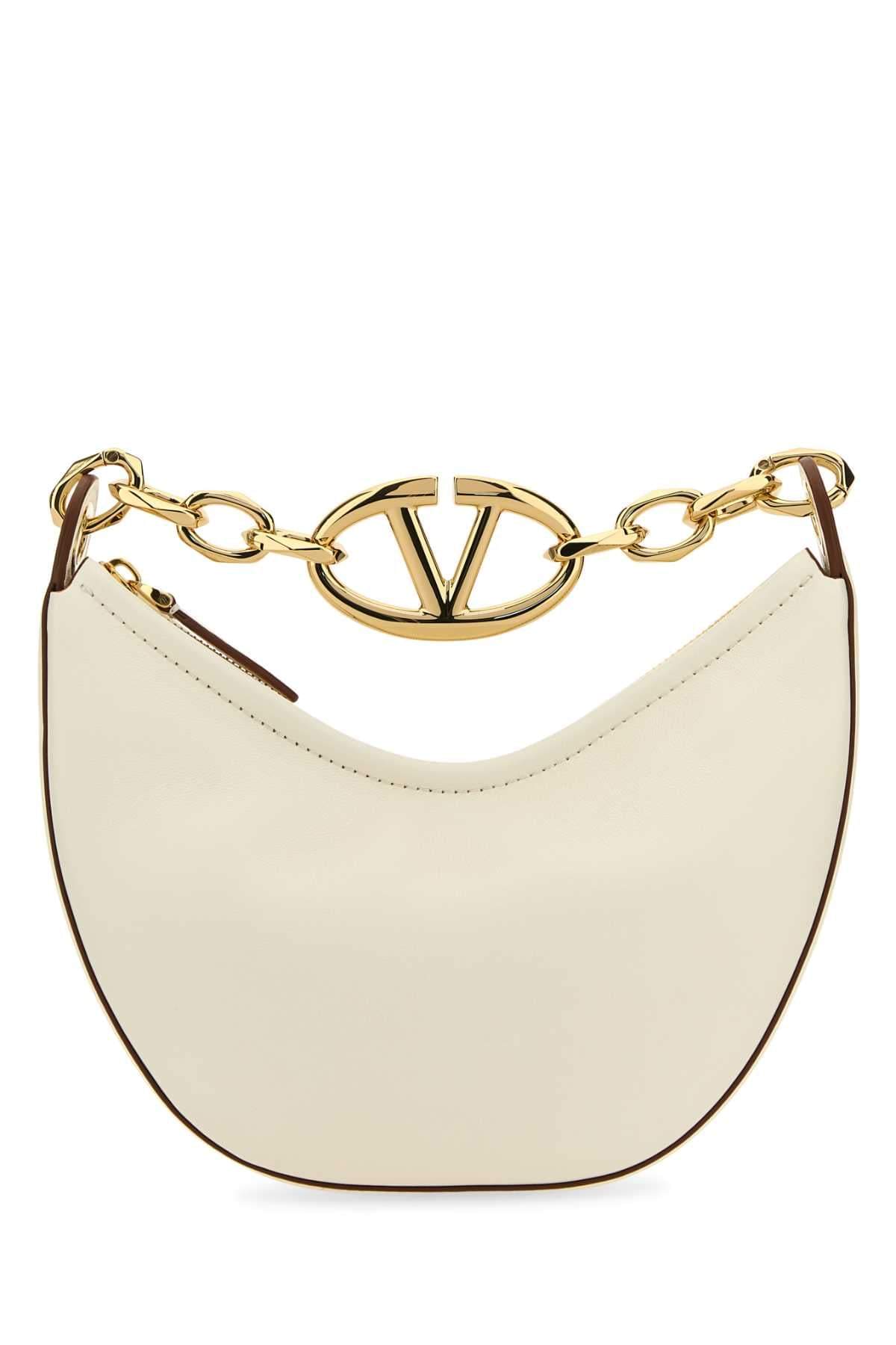 Valentino Garavani Women Ivory Leather Mini Hobo Vlogo Moon Handbag DestGlow