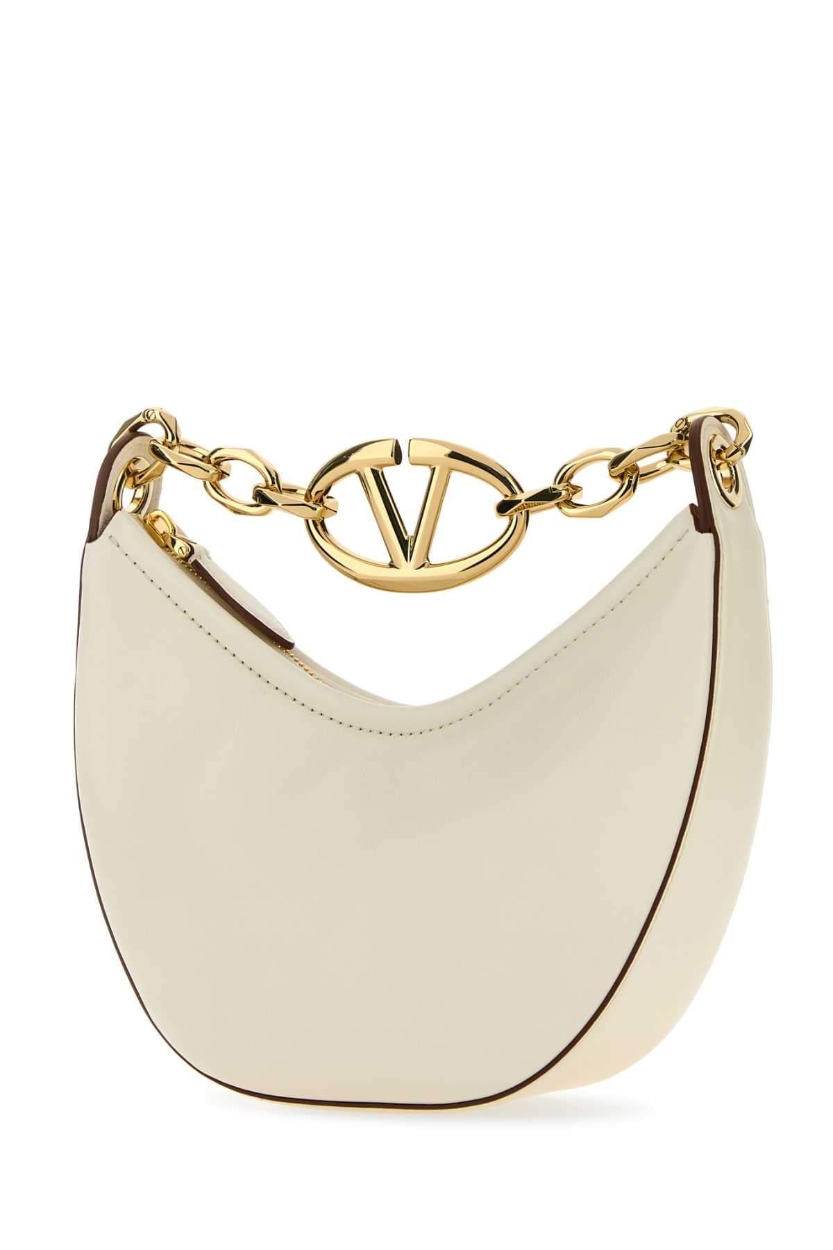Valentino Garavani Women Ivory Leather Mini Hobo Vlogo Moon Handbag DestGlow