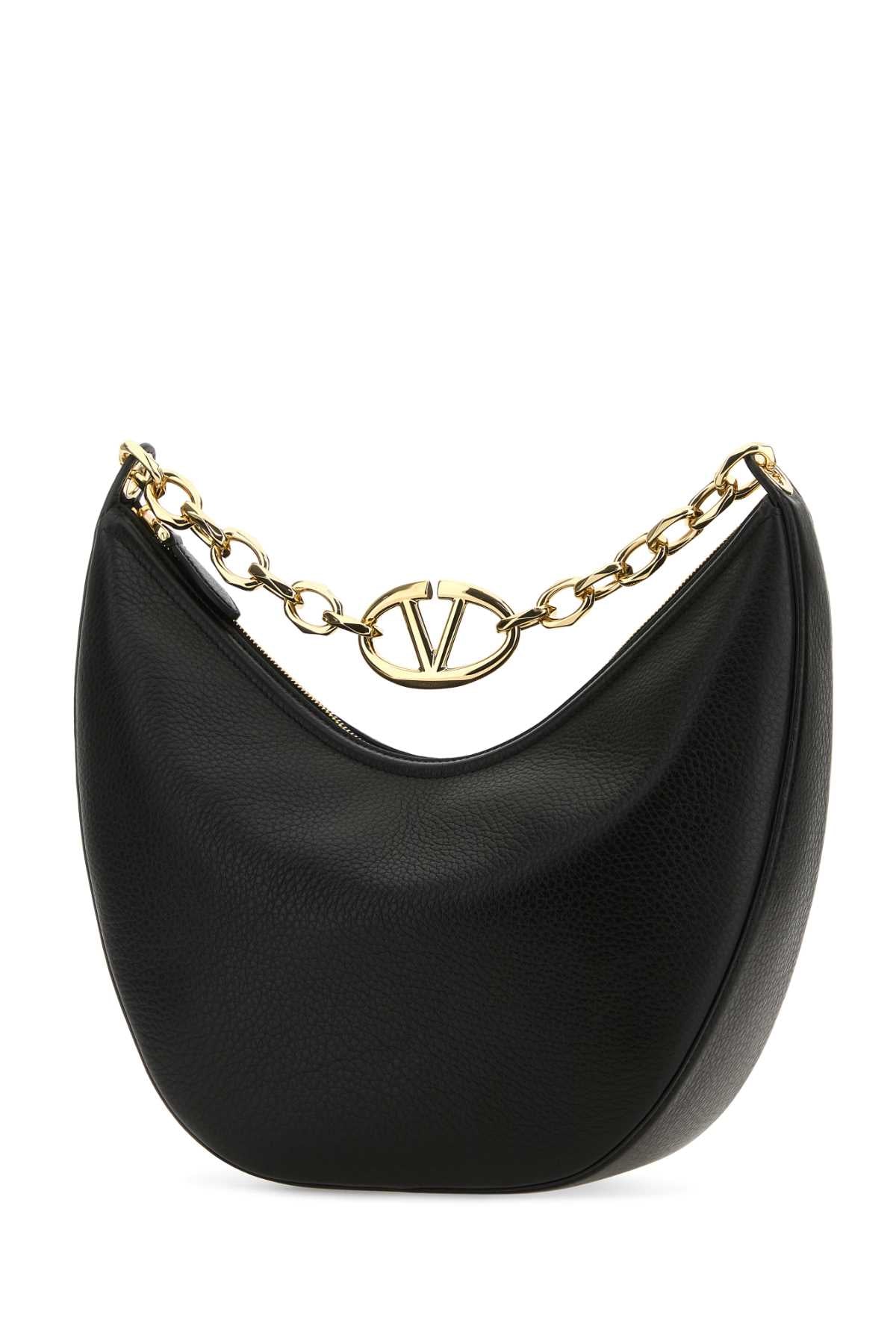 Valentino Garavani Women Black Leather Medium Hobo Vlogo Moon Shoulder Bag DestGlow