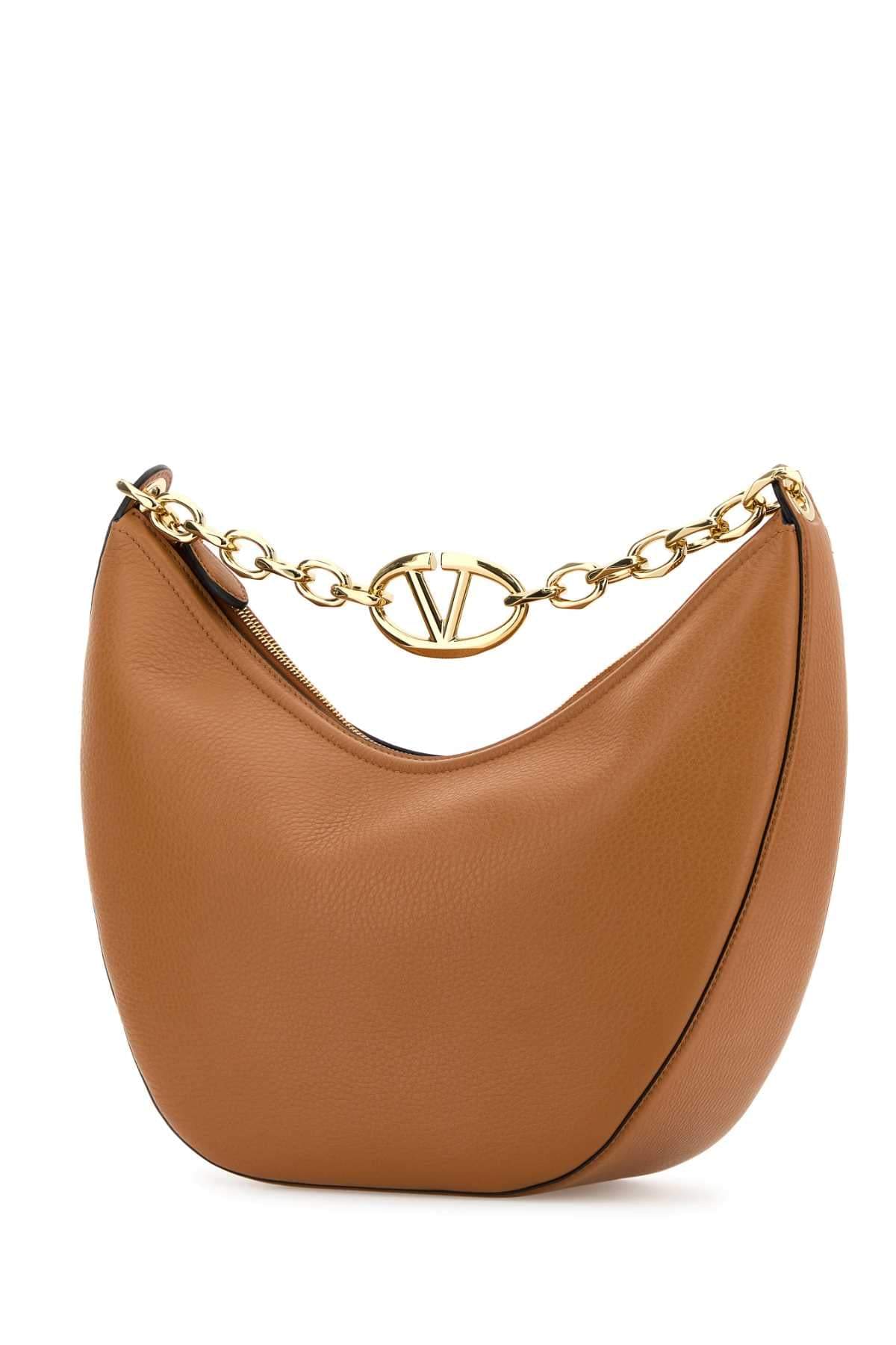 Valentino Garavani Women Camel Leather Medium Hobo Vlogo Moon Handbag DestGlow
