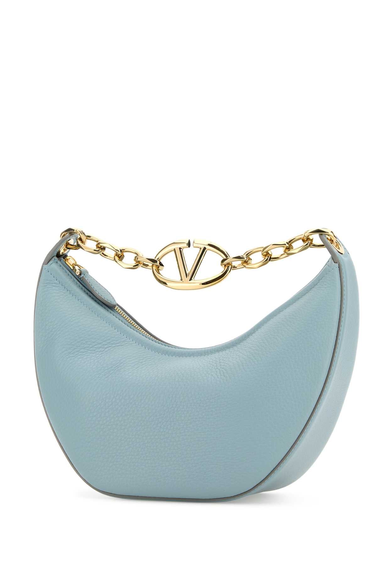 Valentino Garavani Women Light Blue Leather Small Hobo Vlogo Moon Handbag DestGlow