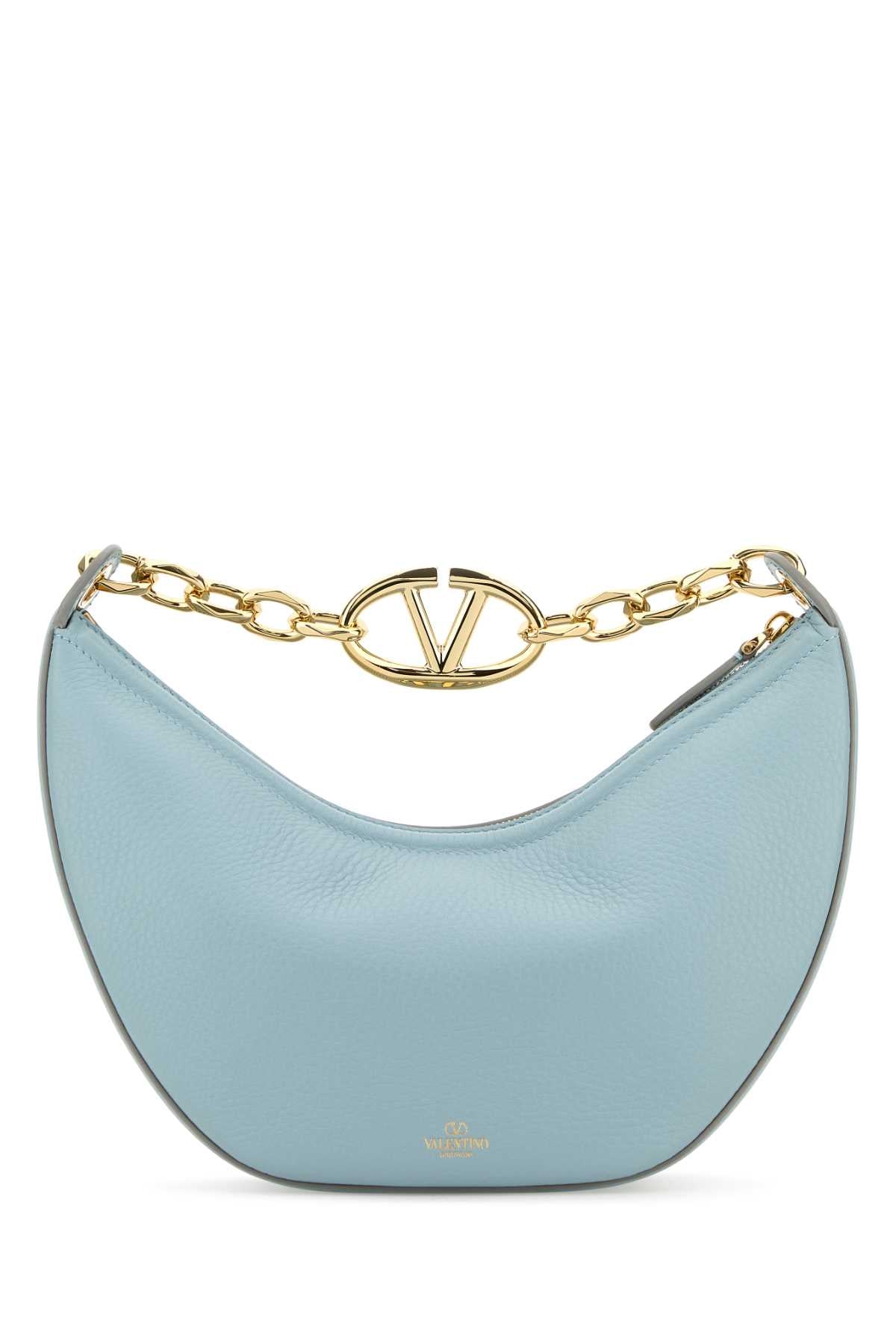 Valentino Garavani Women Light Blue Leather Small Hobo Vlogo Moon Handbag DestGlow