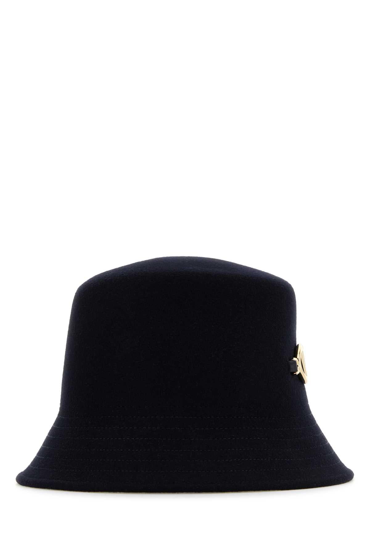Valentino Garavani Women Midnight Blue Felt Bucket Hat DestGlow