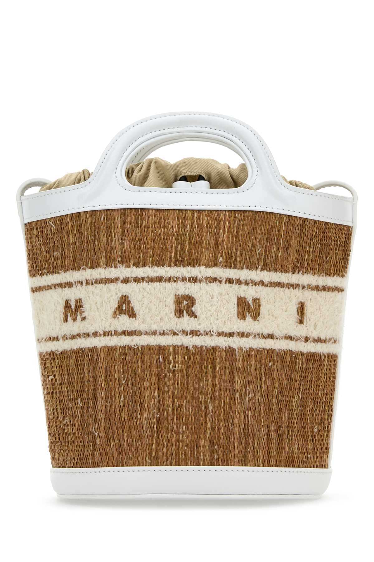 Marni Women Two-Tone Raffia And Leather Tropicalia Bucket Bag DestGlow