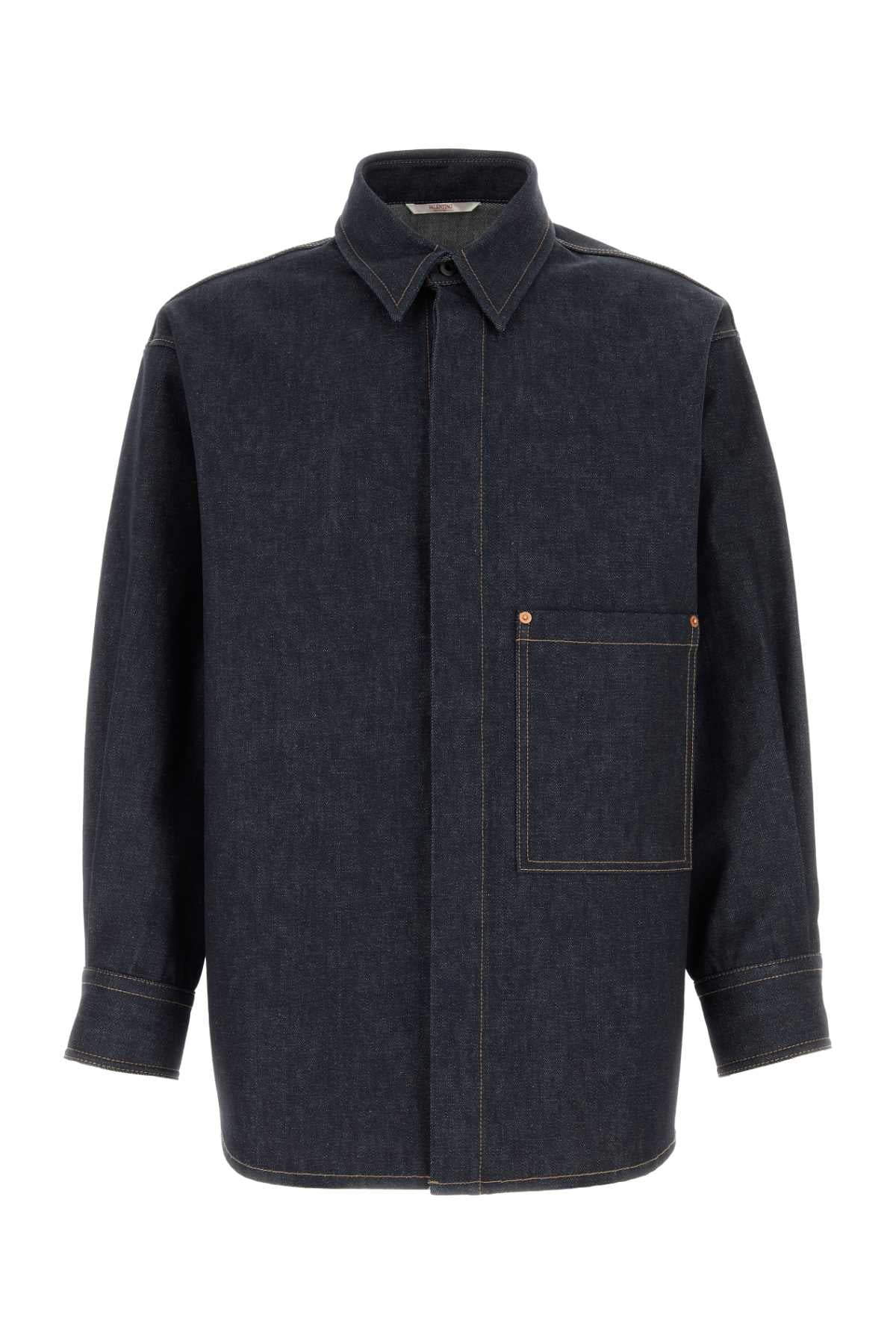 Valentino Garavani Men Dark Blue Denim Oversize Shirt DestGlow