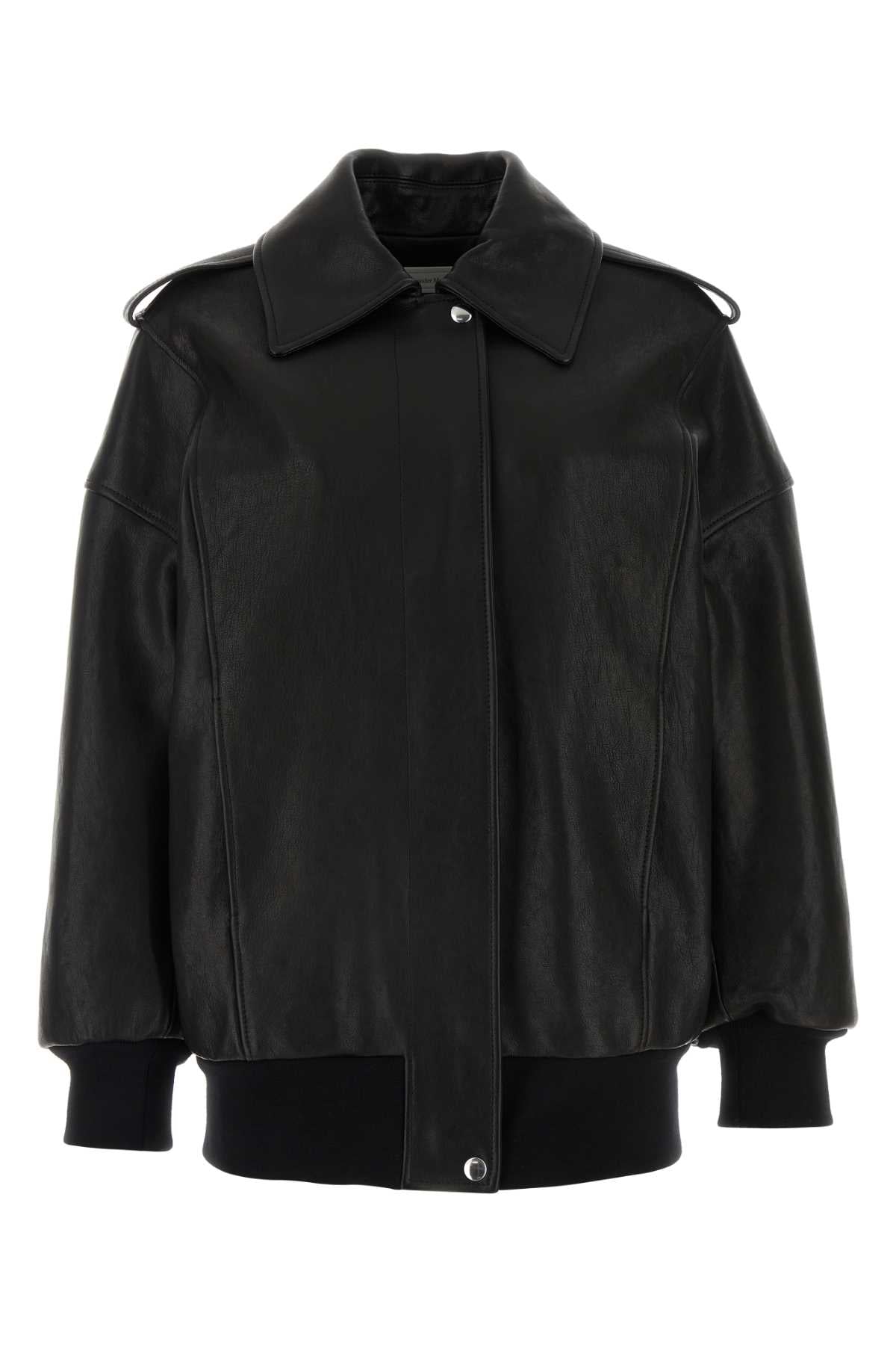 Alexander Mcqueen Women Black Leather Oversize Jacket DestGlow
