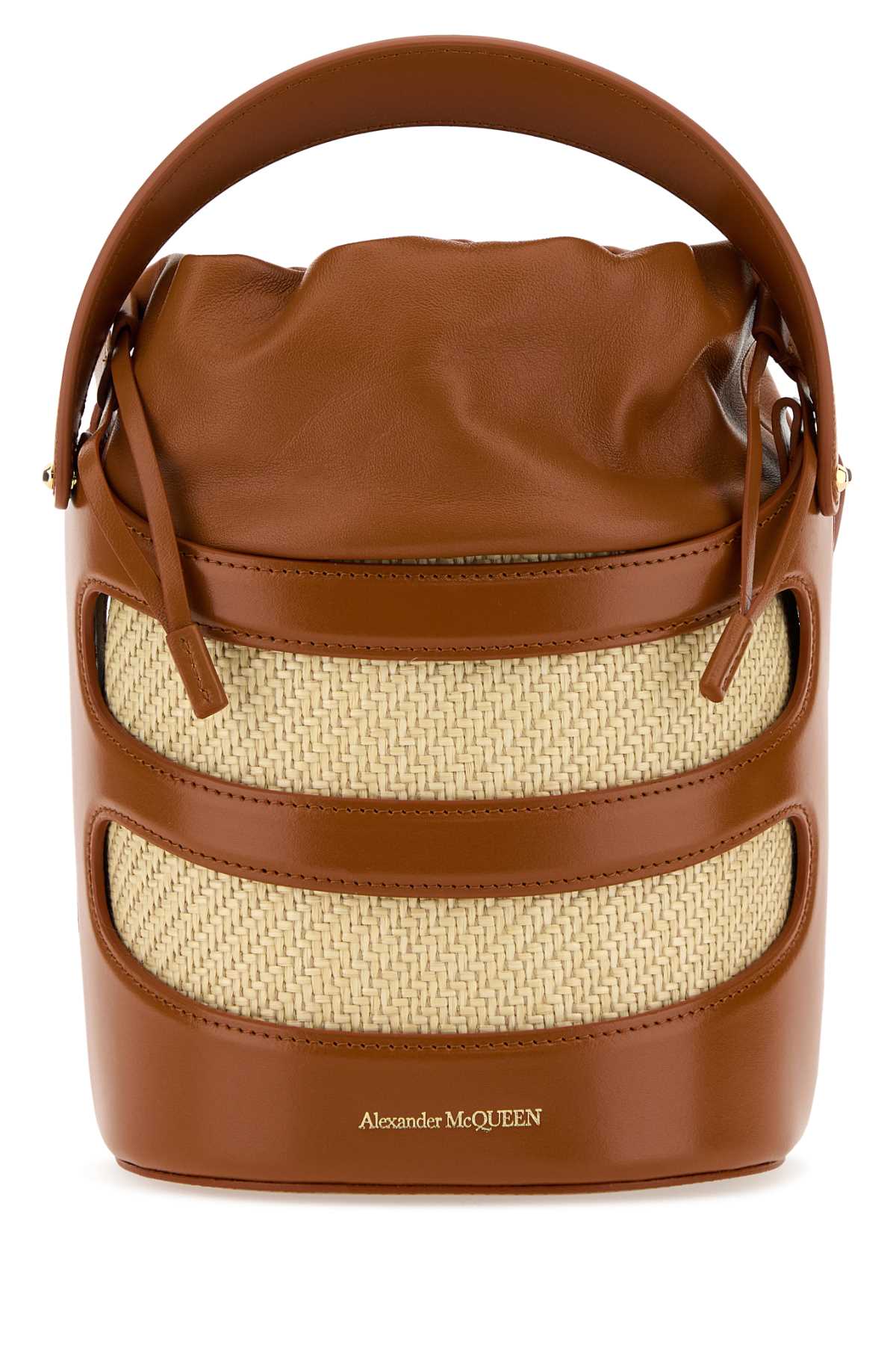 Alexander Mcqueen Women Two-Tone Leather And Raffia The Rise Bucket Bag DestGlow