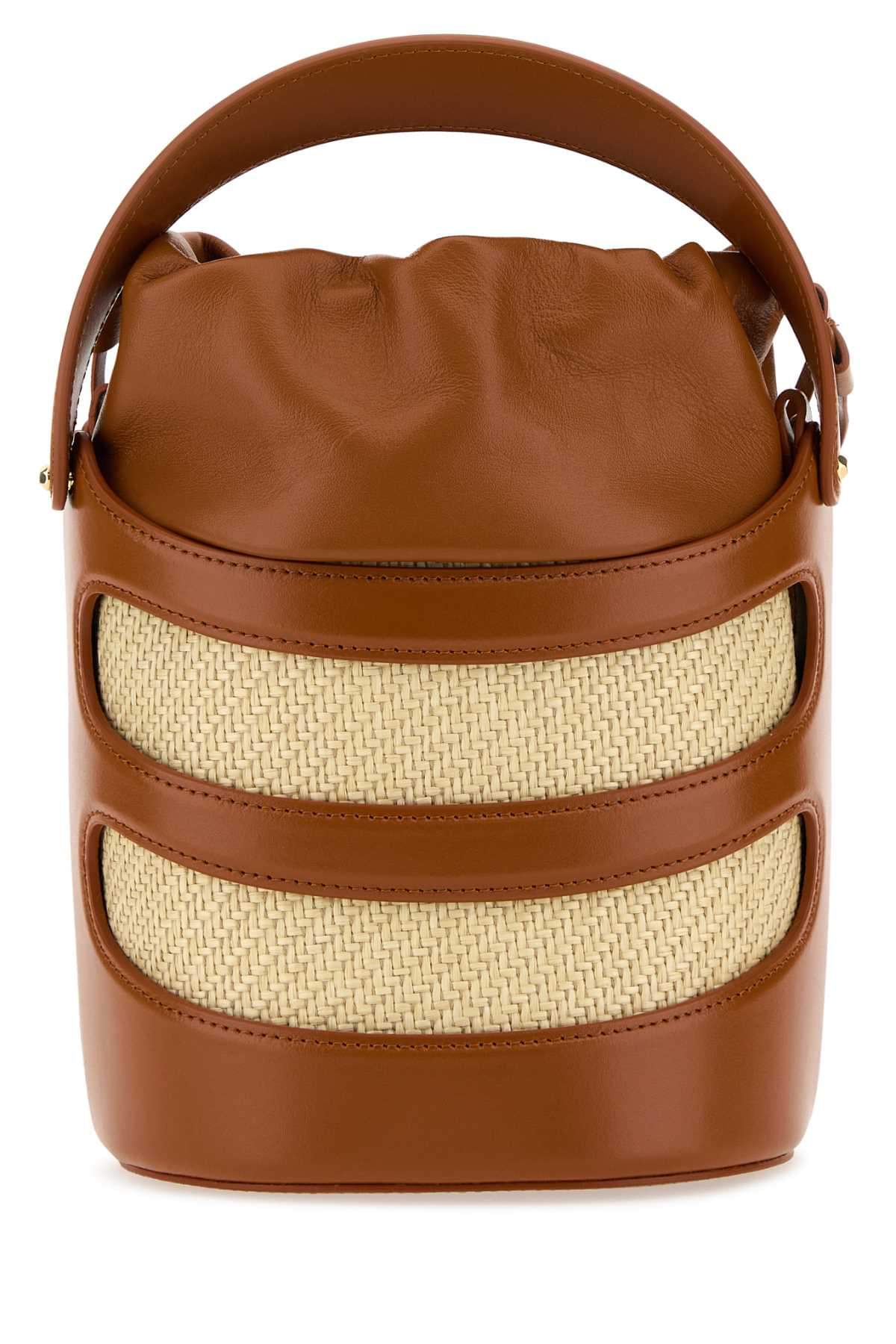 Alexander Mcqueen Women Two-Tone Leather And Raffia The Rise Bucket Bag DestGlow