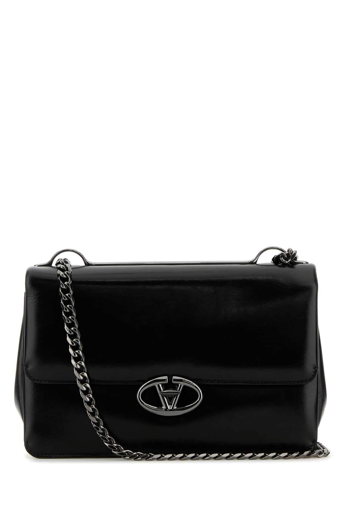 Valentino Garavani Women Black Leather Medium Vlogo Shoulder Bag DestGlow