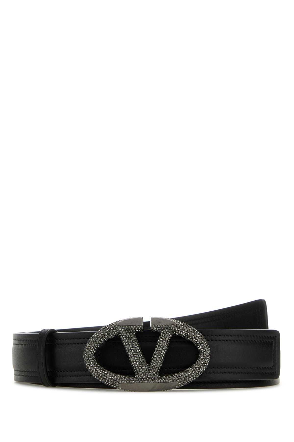 Valentino Garavani Women Black Leather Vlogo The Bold Edition Belt DestGlow