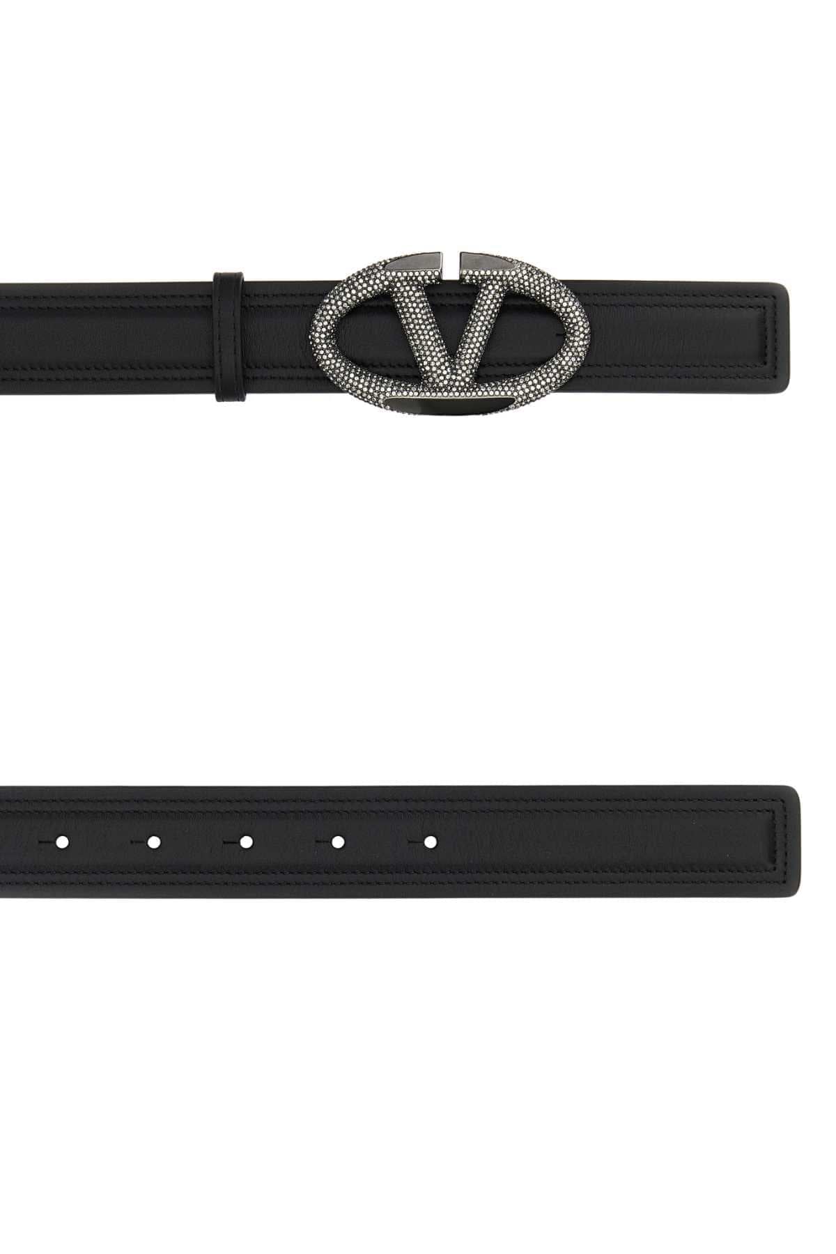 Valentino Garavani Women Black Leather Vlogo The Bold Edition Belt DestGlow
